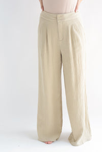 Fashion Styled Pantalón wide tipo lino Beige