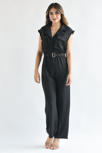 Fashion Styled Jumpsuit cargo solapa Negro