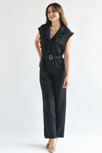 Fashion Styled Jumpsuit cargo solapa Negro