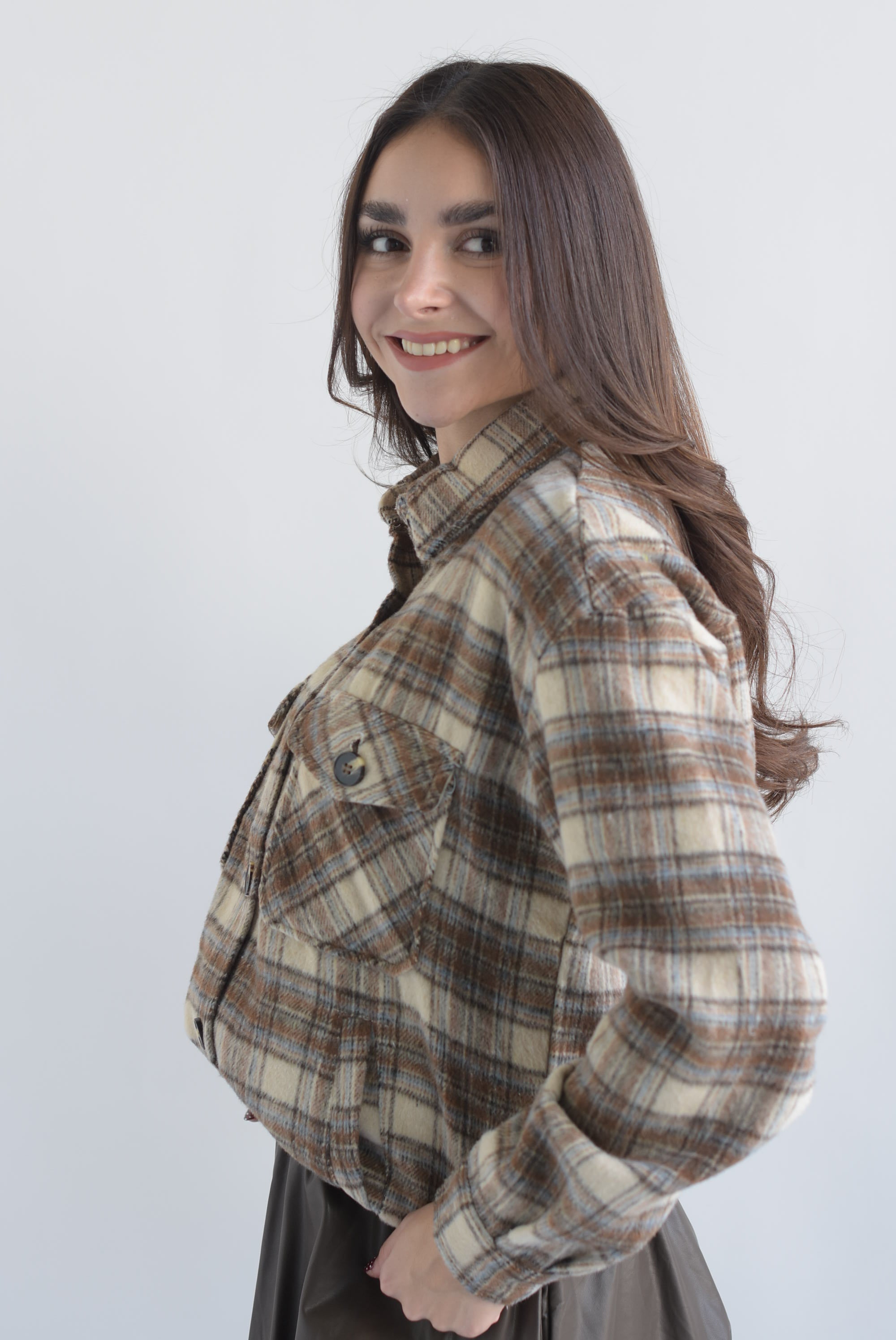 Shacket cargo cuadros franela Café