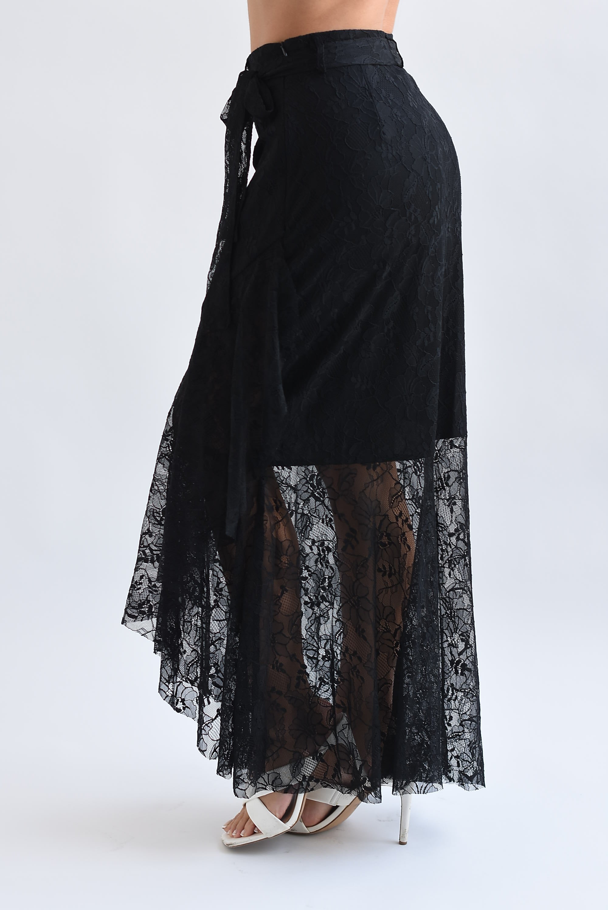 Falda olán cinta encaje Negro
