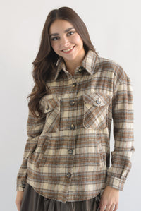 Fashion Styled Shacket cargo cuadros franela Café