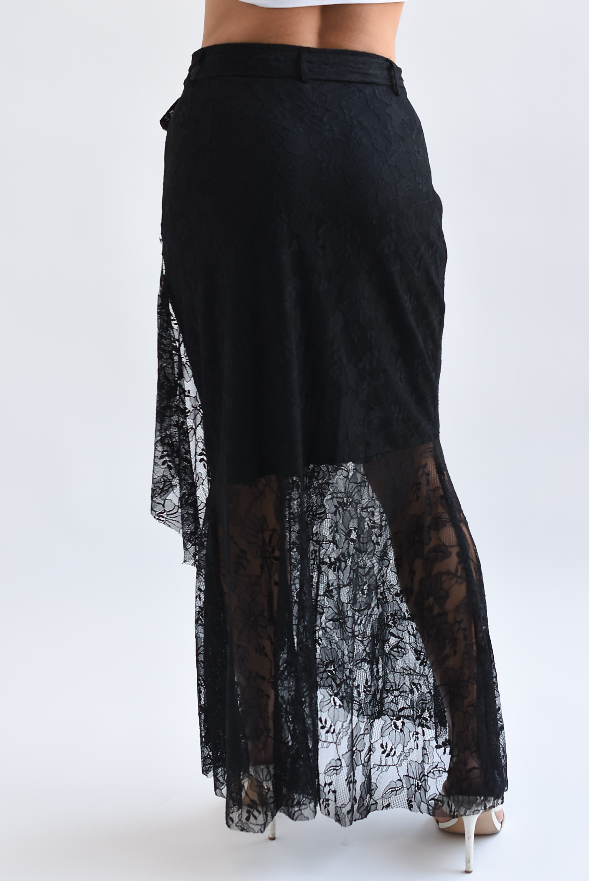Falda olán cinta encaje Negro