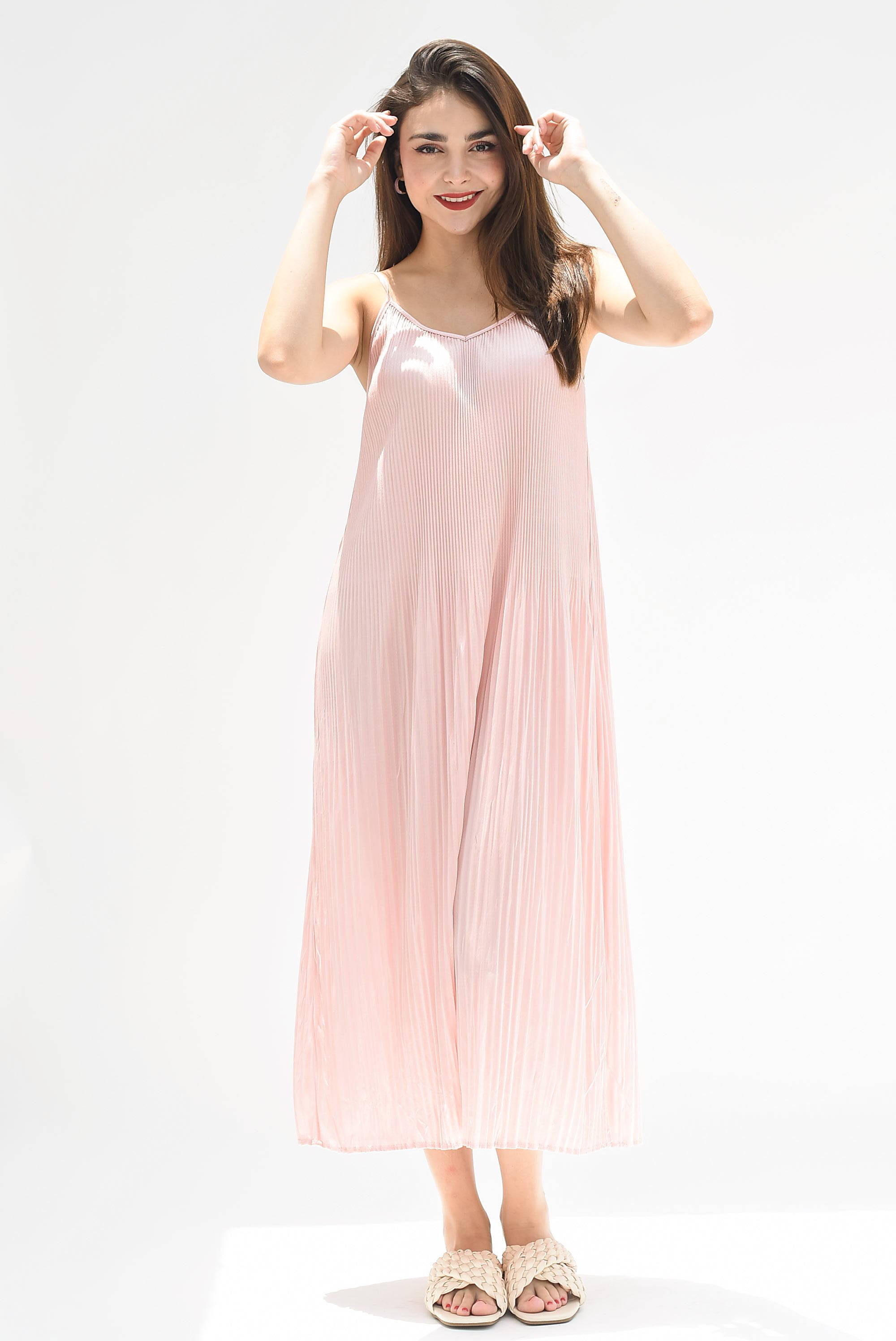 Vestido lencero plisado Rosa Palo