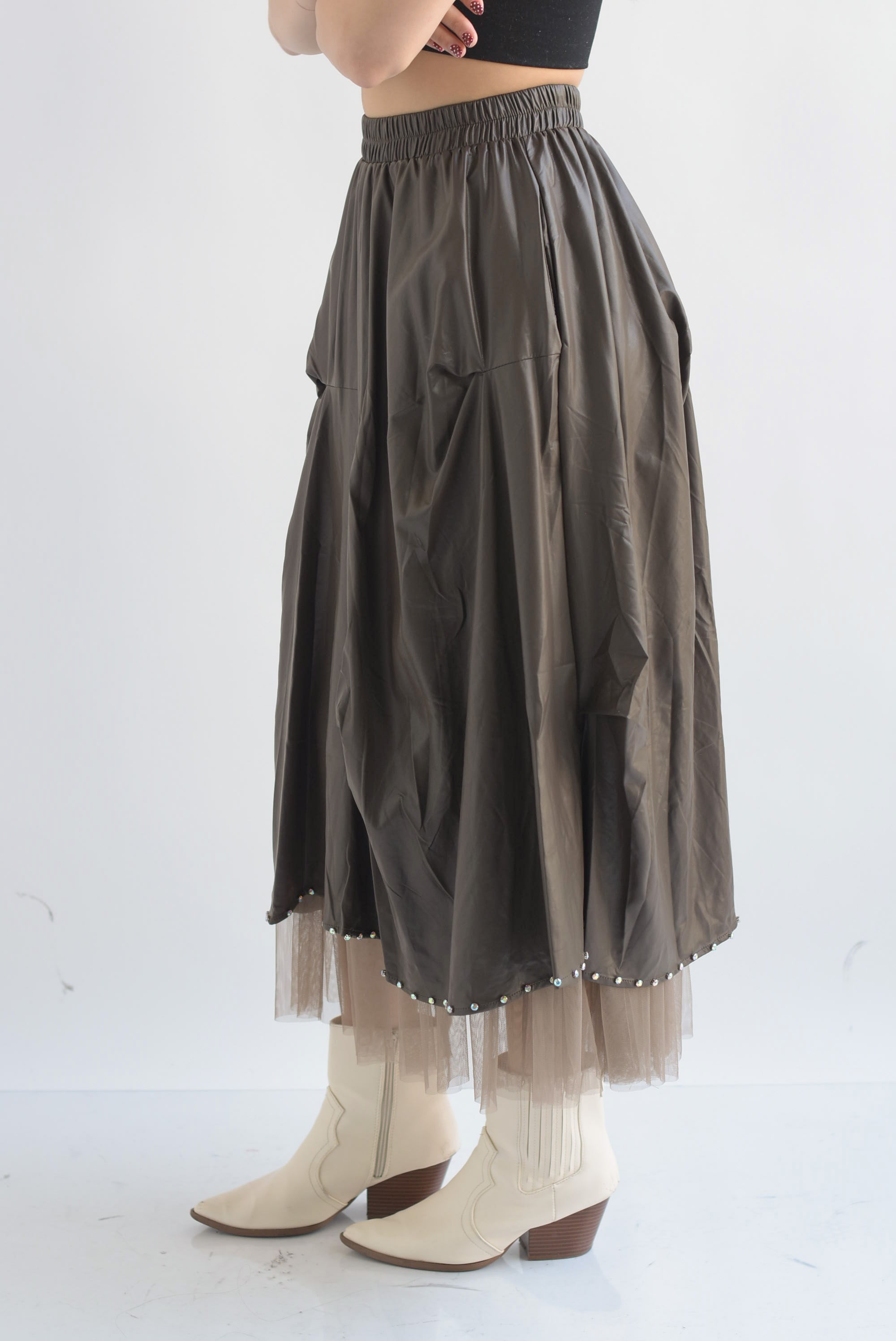 Falda vinipiel olán tulle Espresso