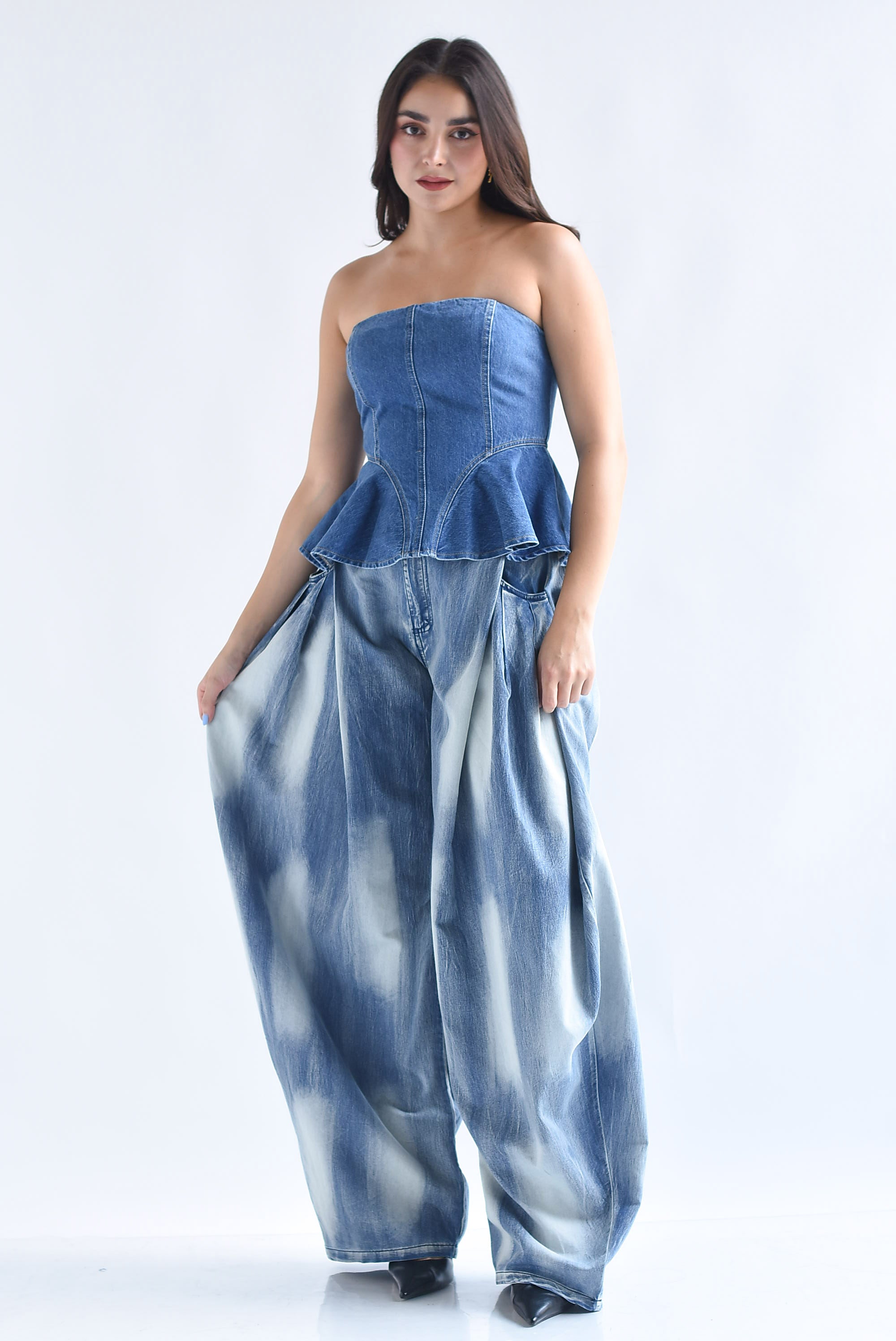 Jeans barrel pinzas acidwash