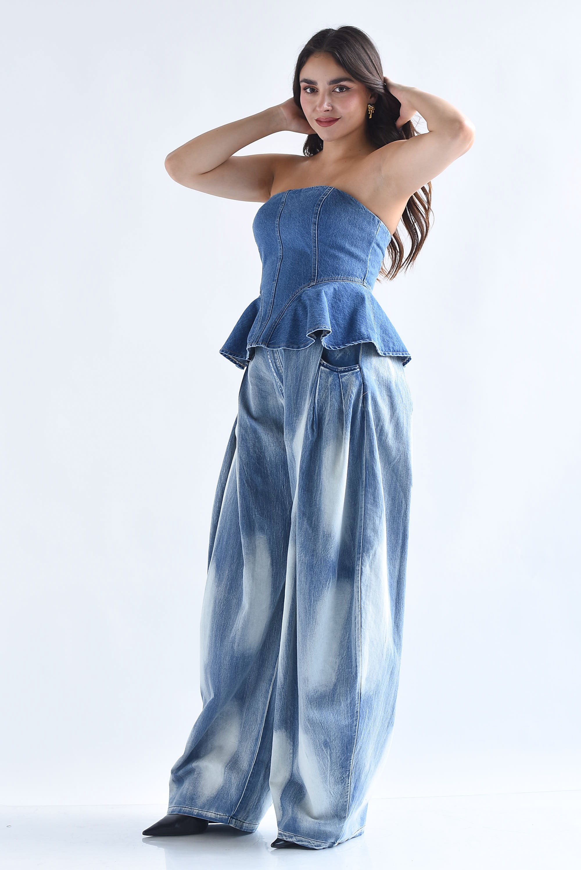 Jeans barrel pinzas acidwash