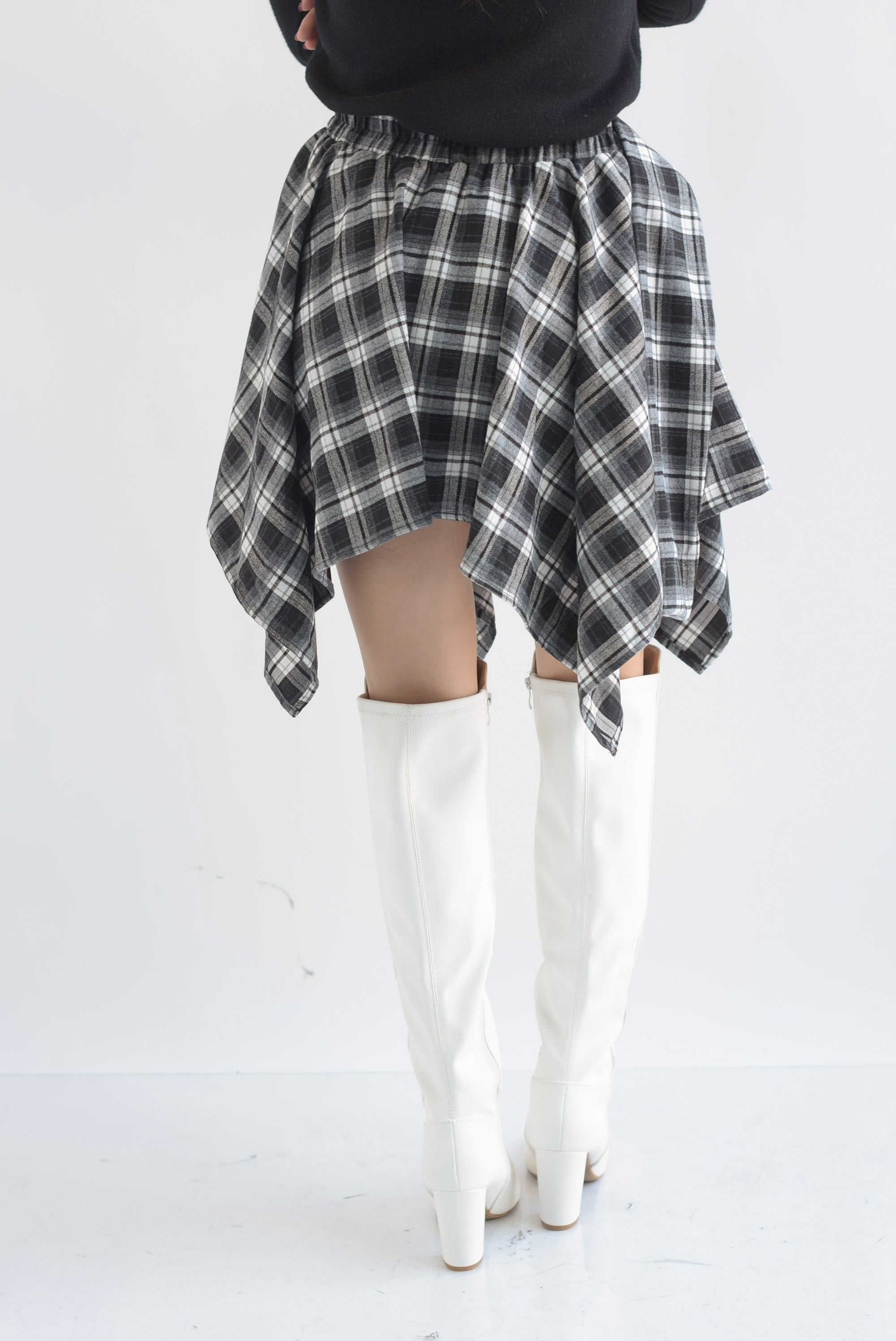 Falda asimétrica cuadros franela cinta Negro