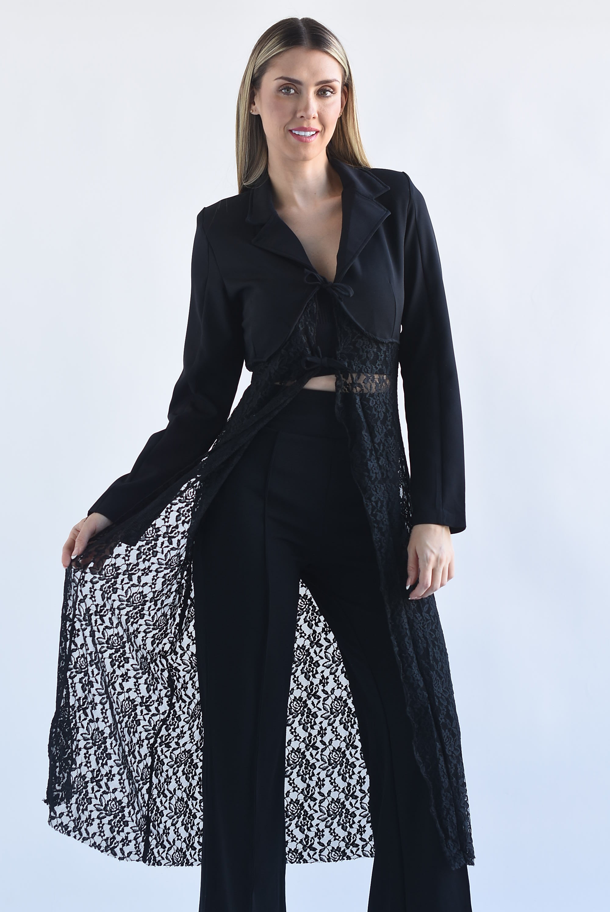 Blazer extra largo con encaje