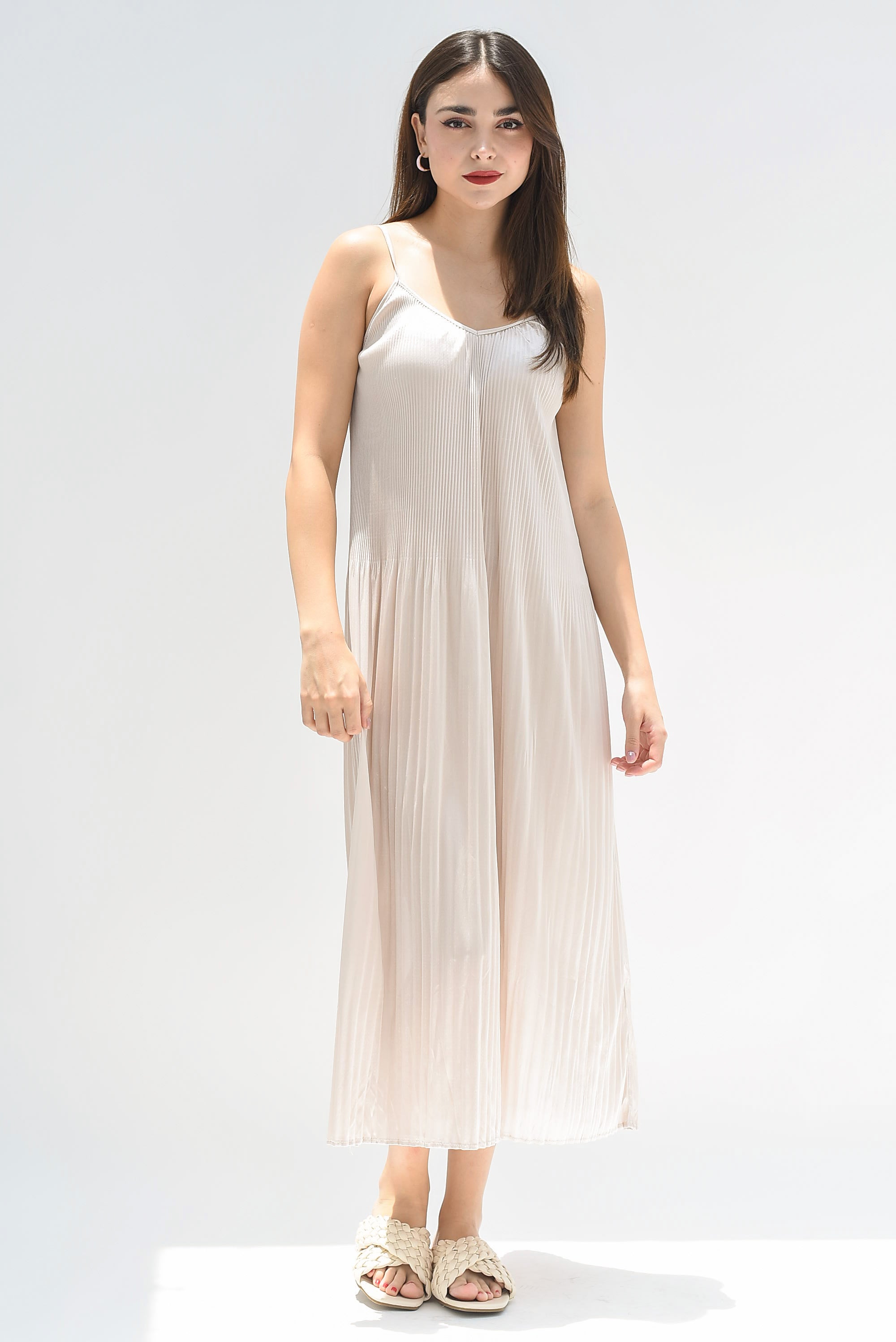 Vestido lencero plisado Blush