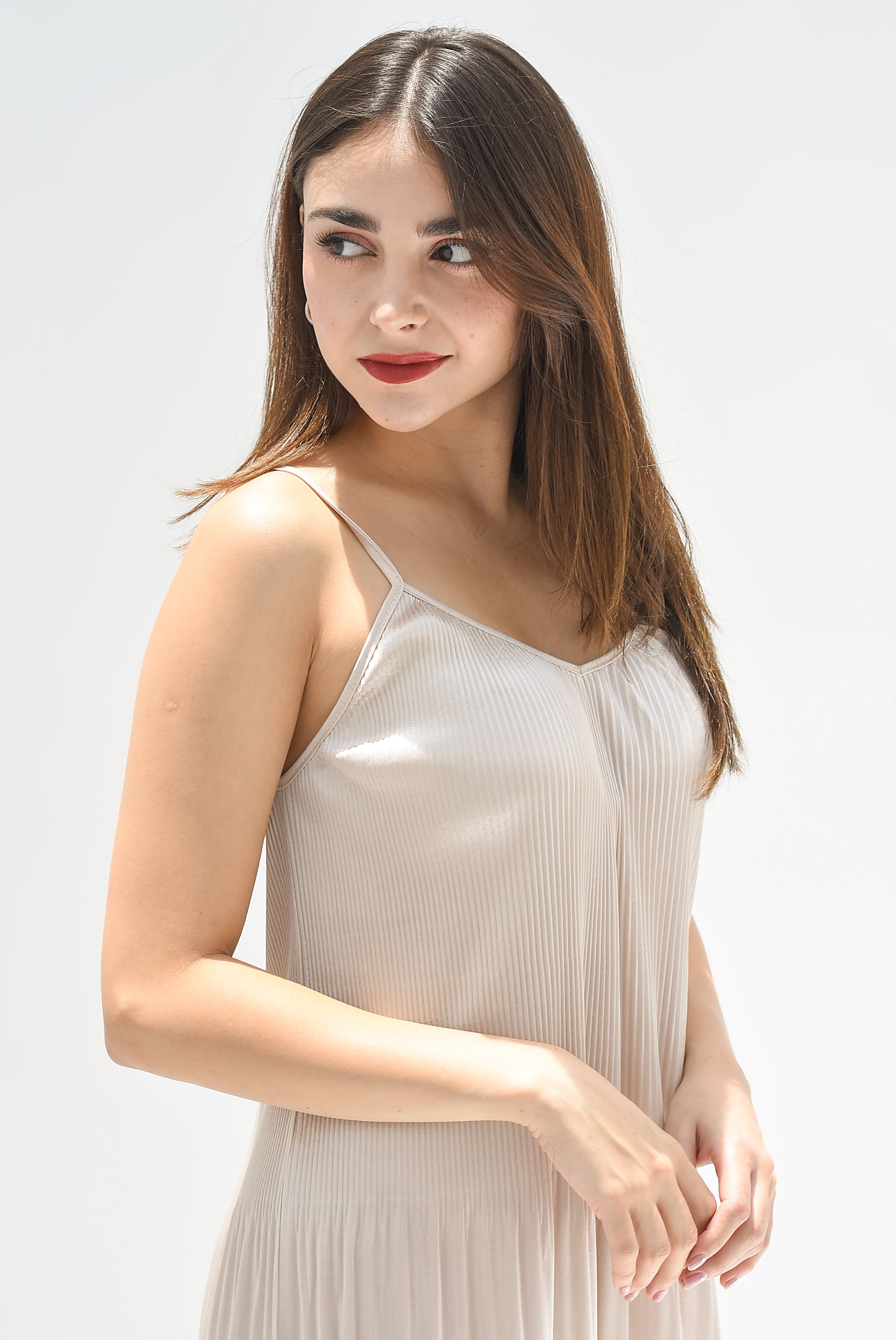 Vestido lencero plisado Blush