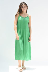 Fashion Styled Vestido lencero plisado Verde
