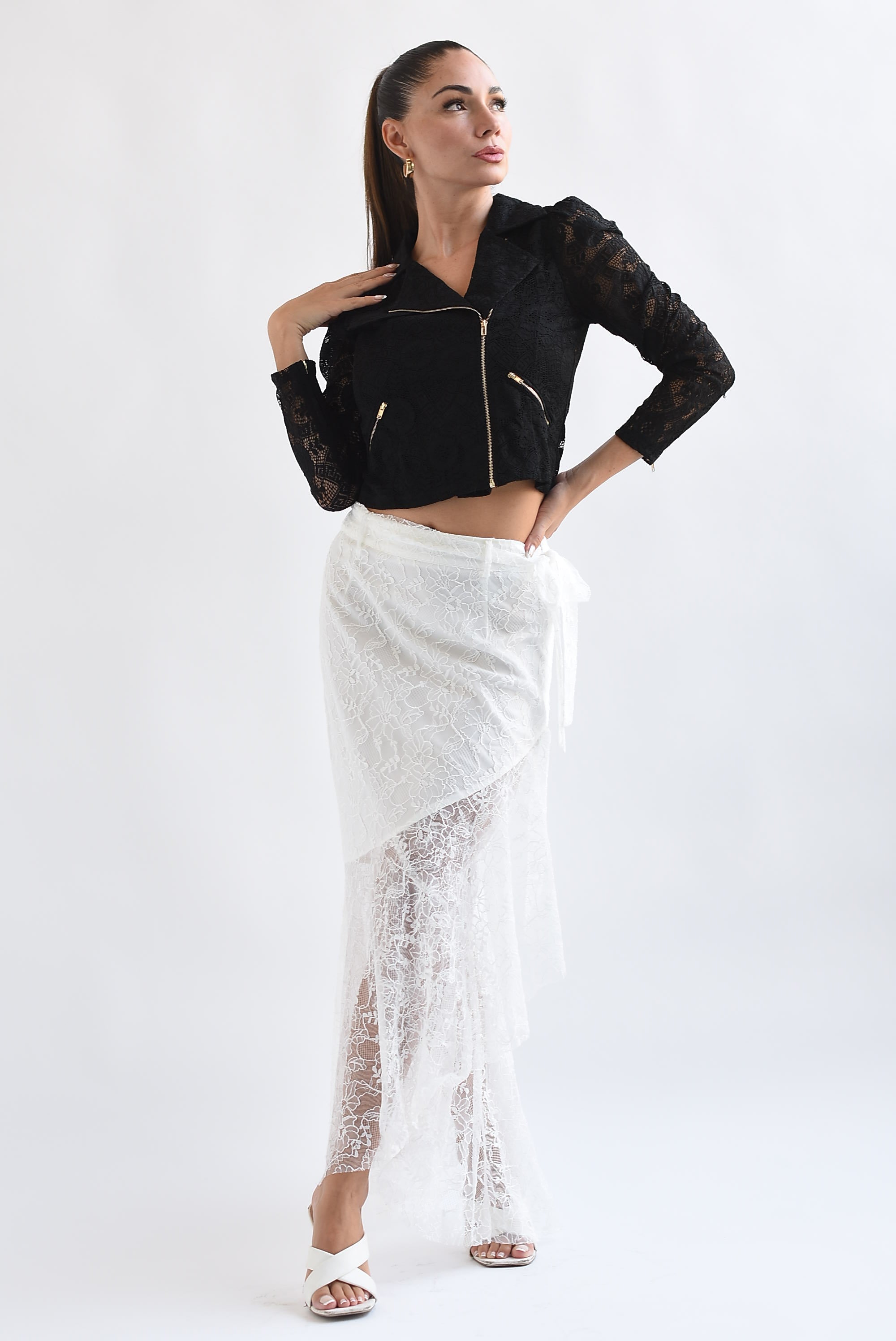 Falda olán cinta encaje Blanco