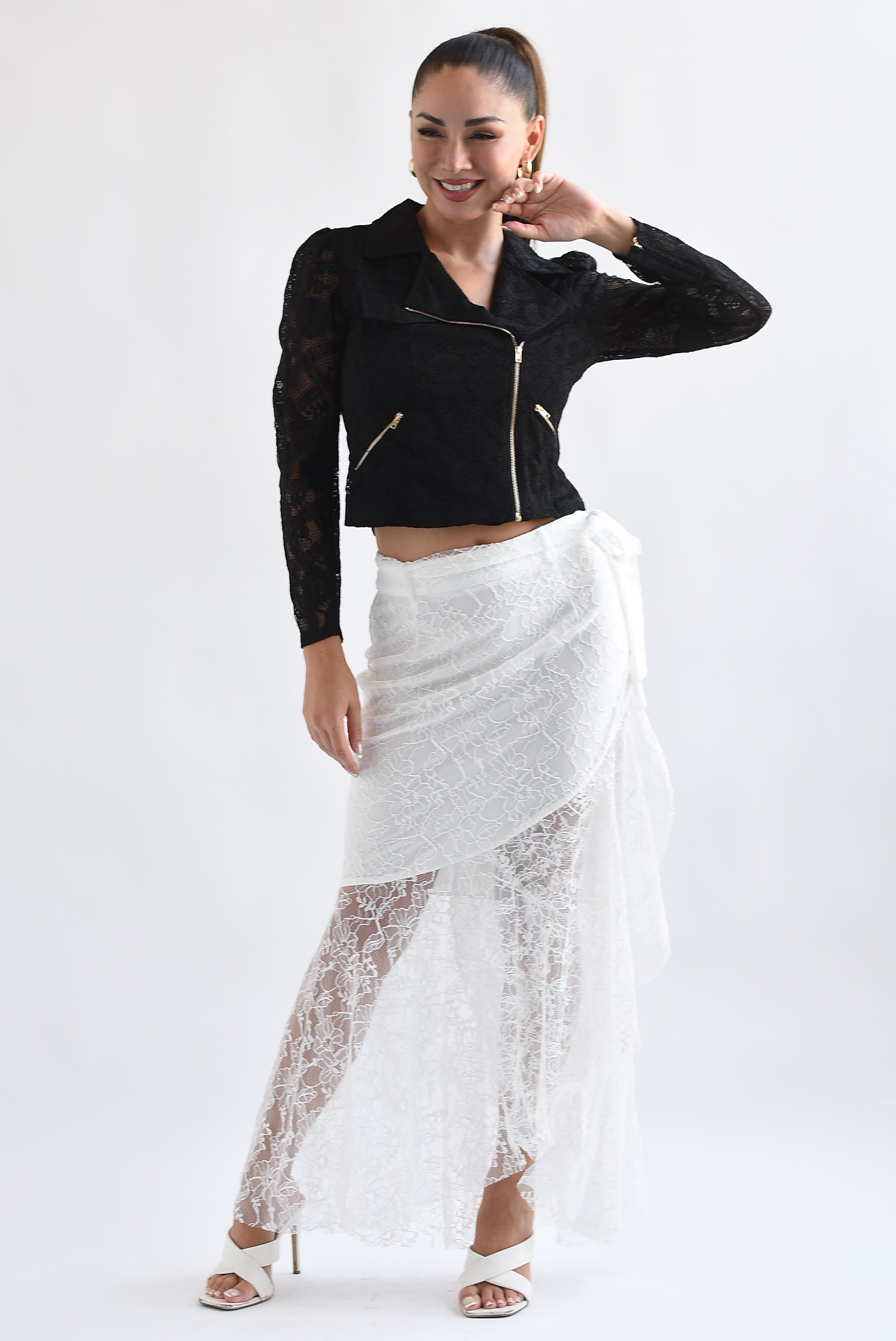 Falda olán cinta encaje Blanco