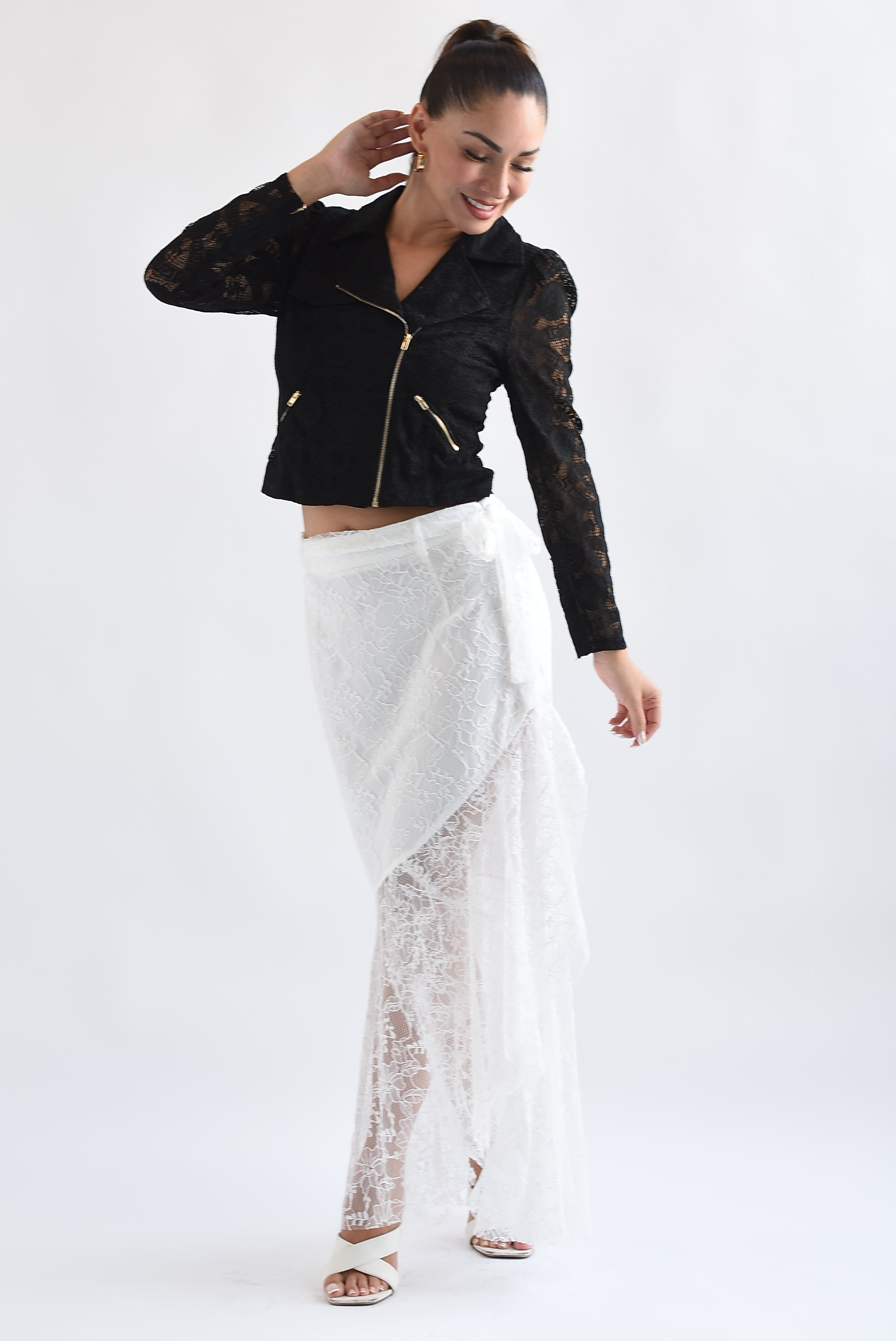 Falda olán cinta encaje Blanco