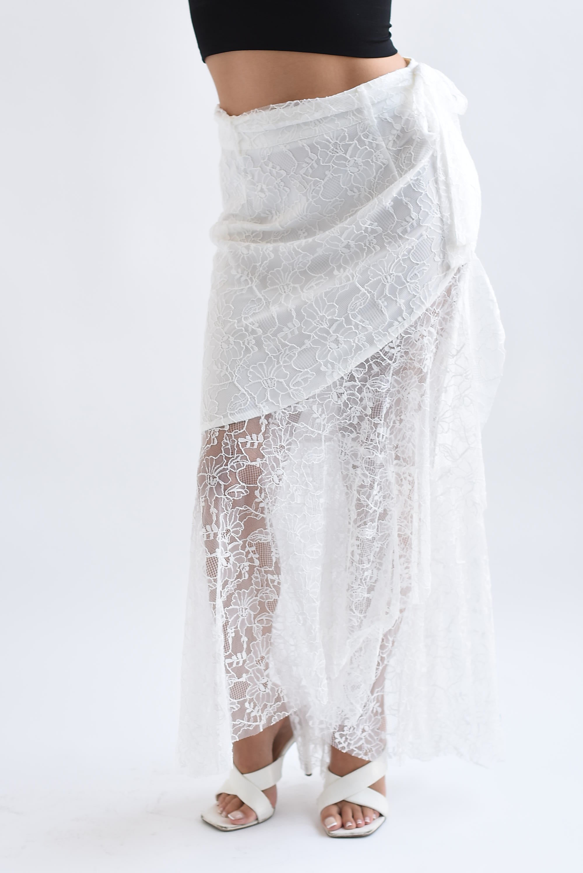 Falda olán cinta encaje Blanco