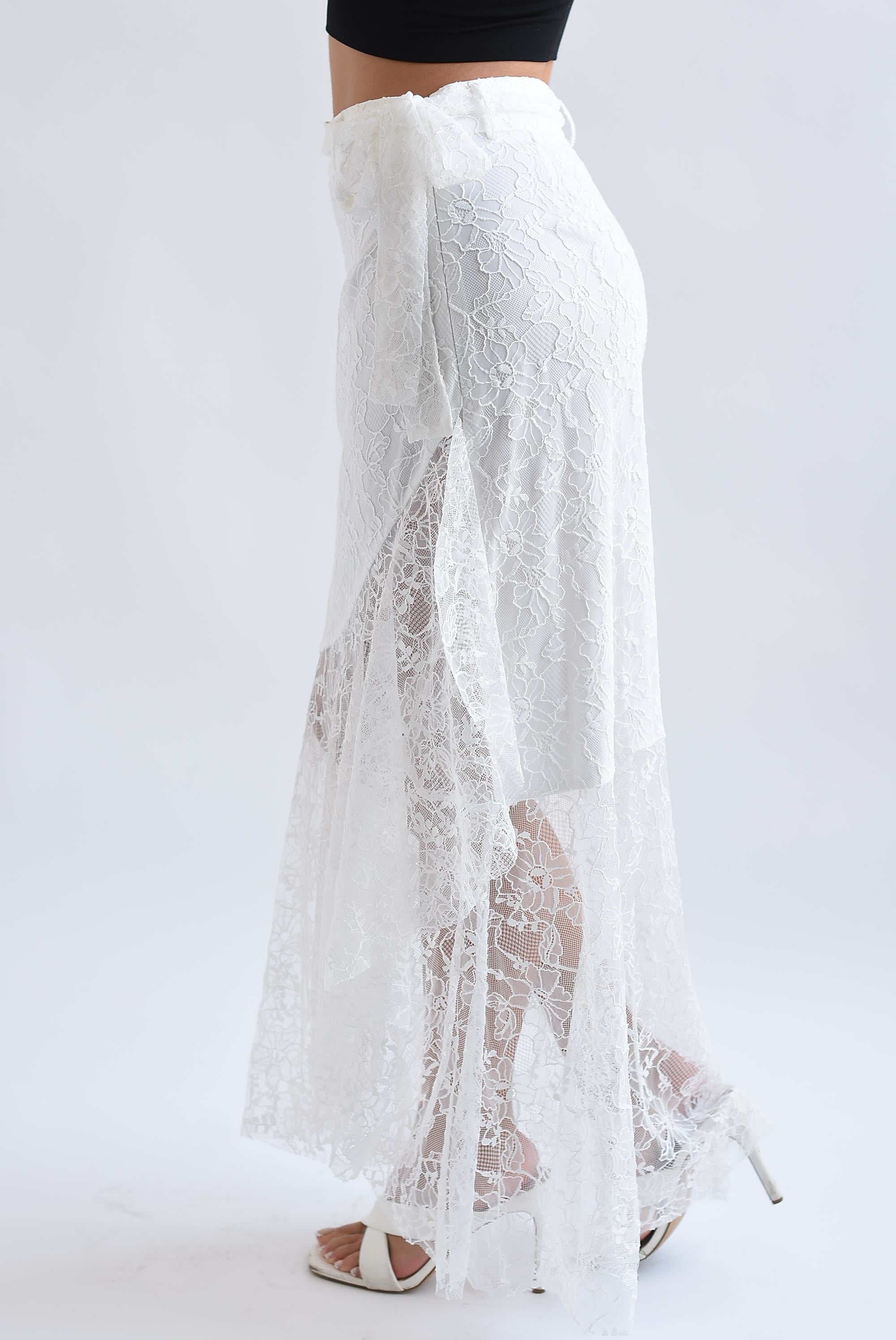 Falda olán cinta encaje Blanco