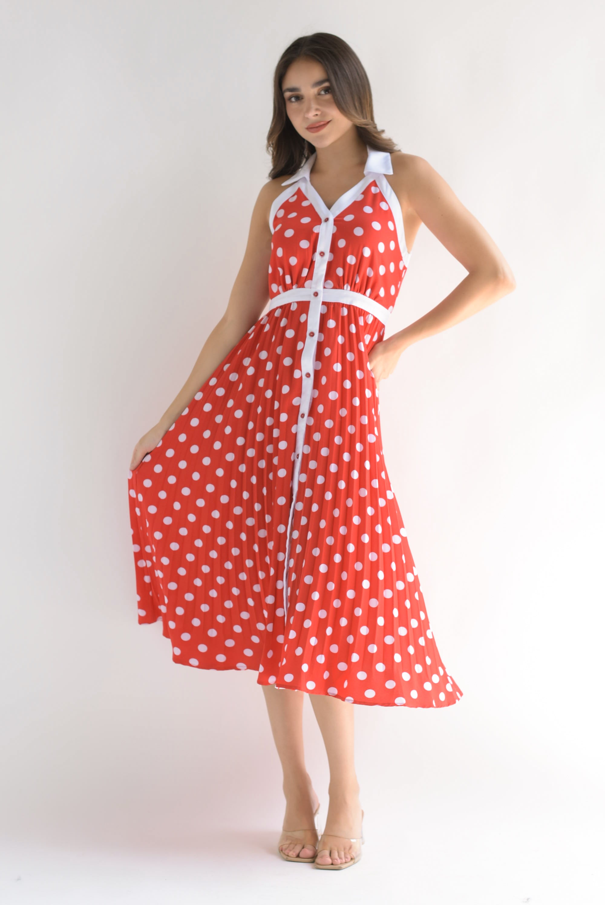 Vestido halter lunares Rojo