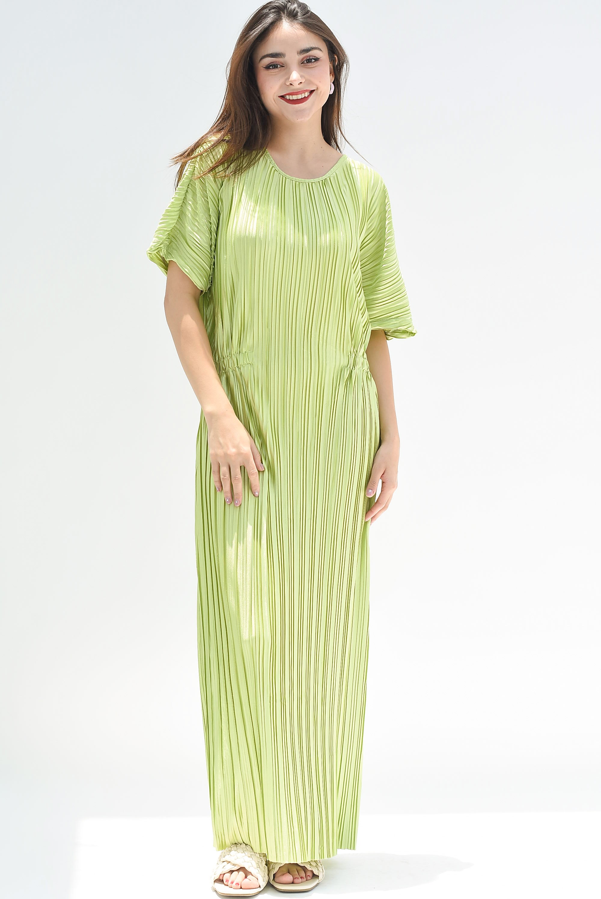 Vestido largo plisado Verde Limón