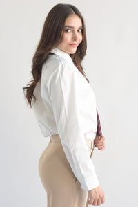 Fashion Styled Camisa blanca con corbata rayas Vino