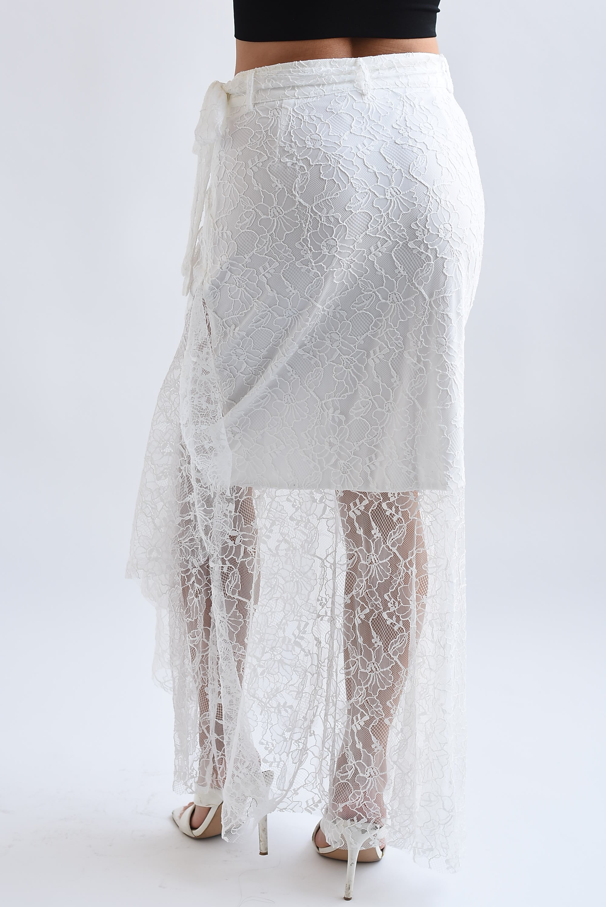 Falda olán cinta encaje Blanco