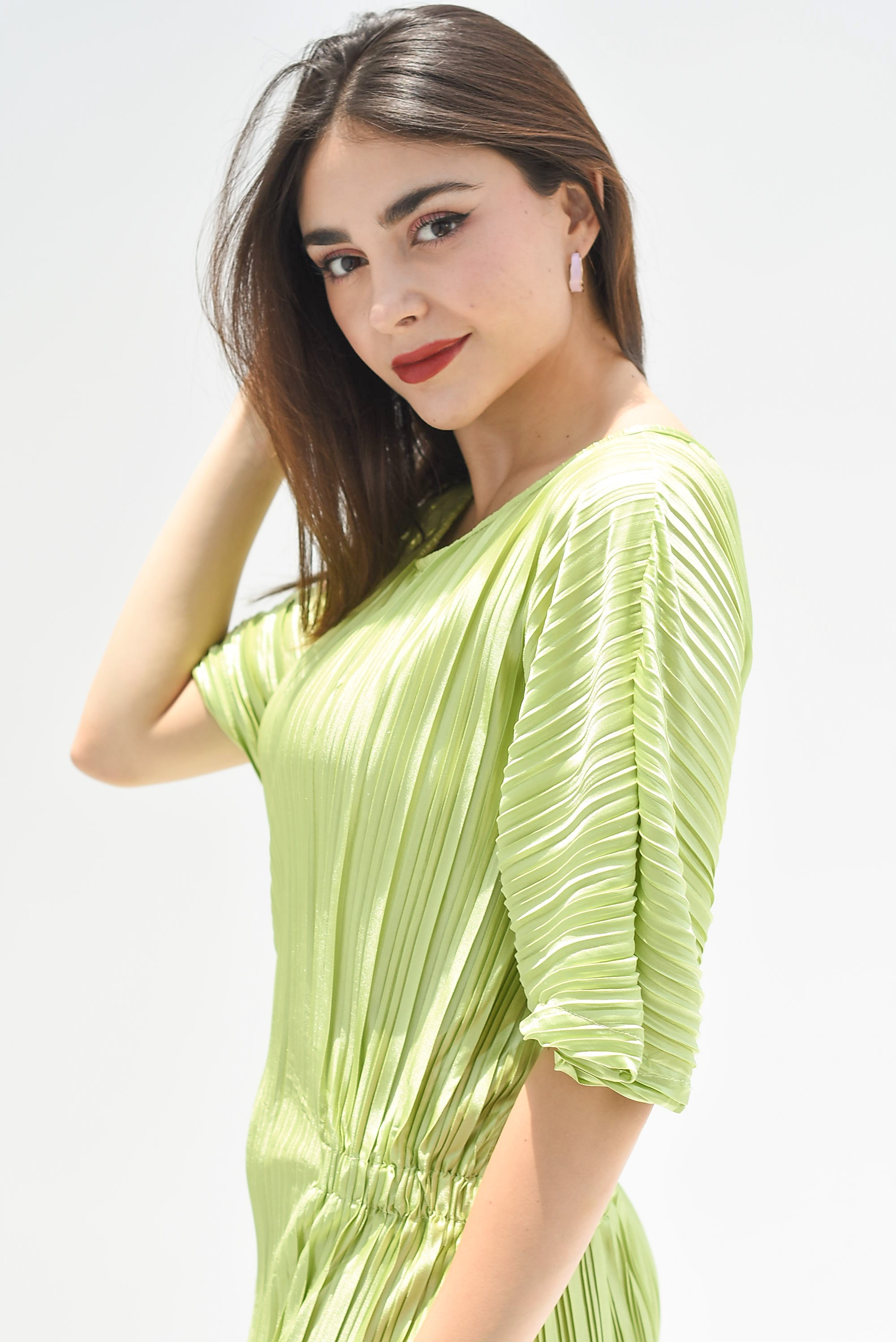 Vestido largo plisado Verde Limón