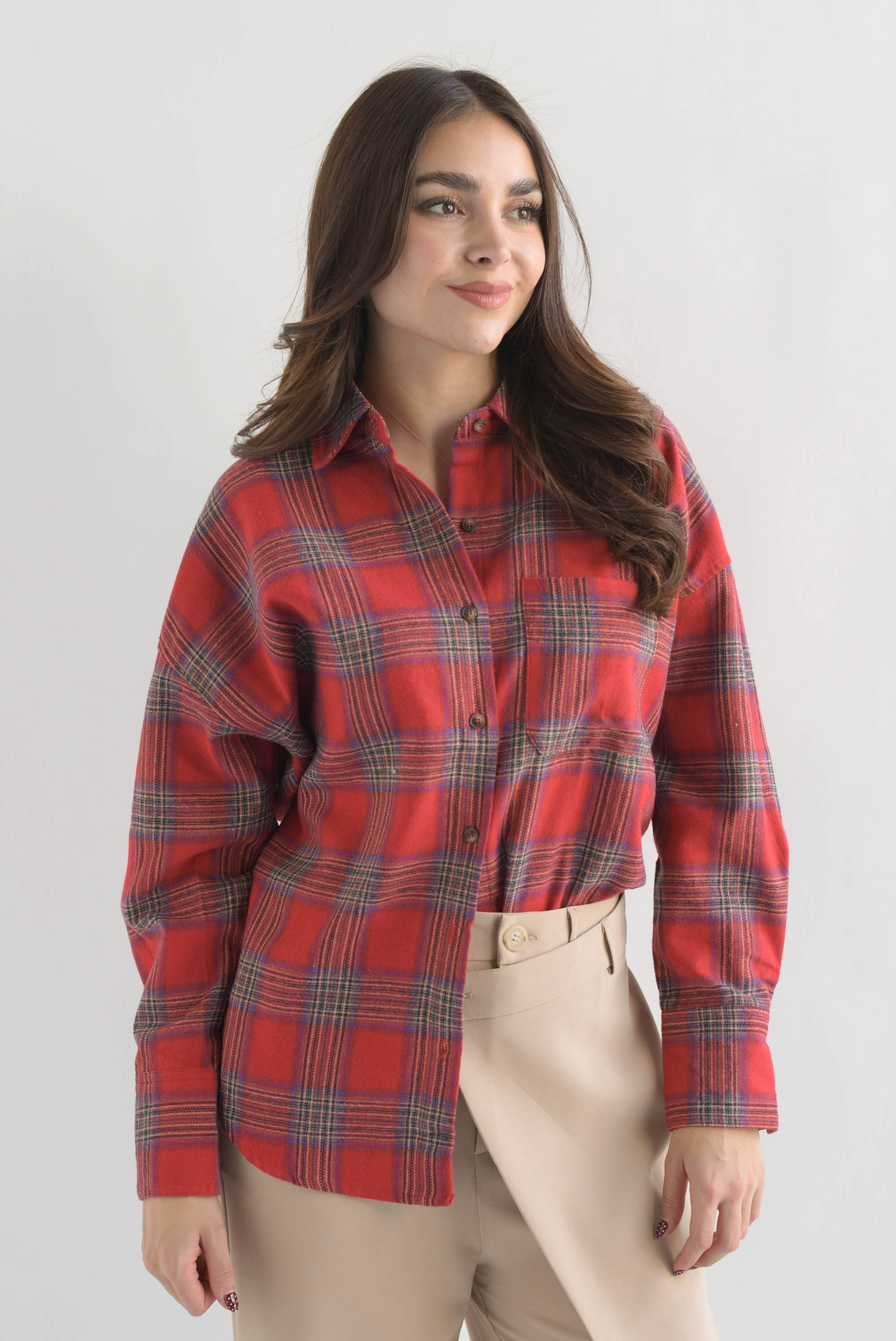 Camisa cuadros tipo franela Rojo