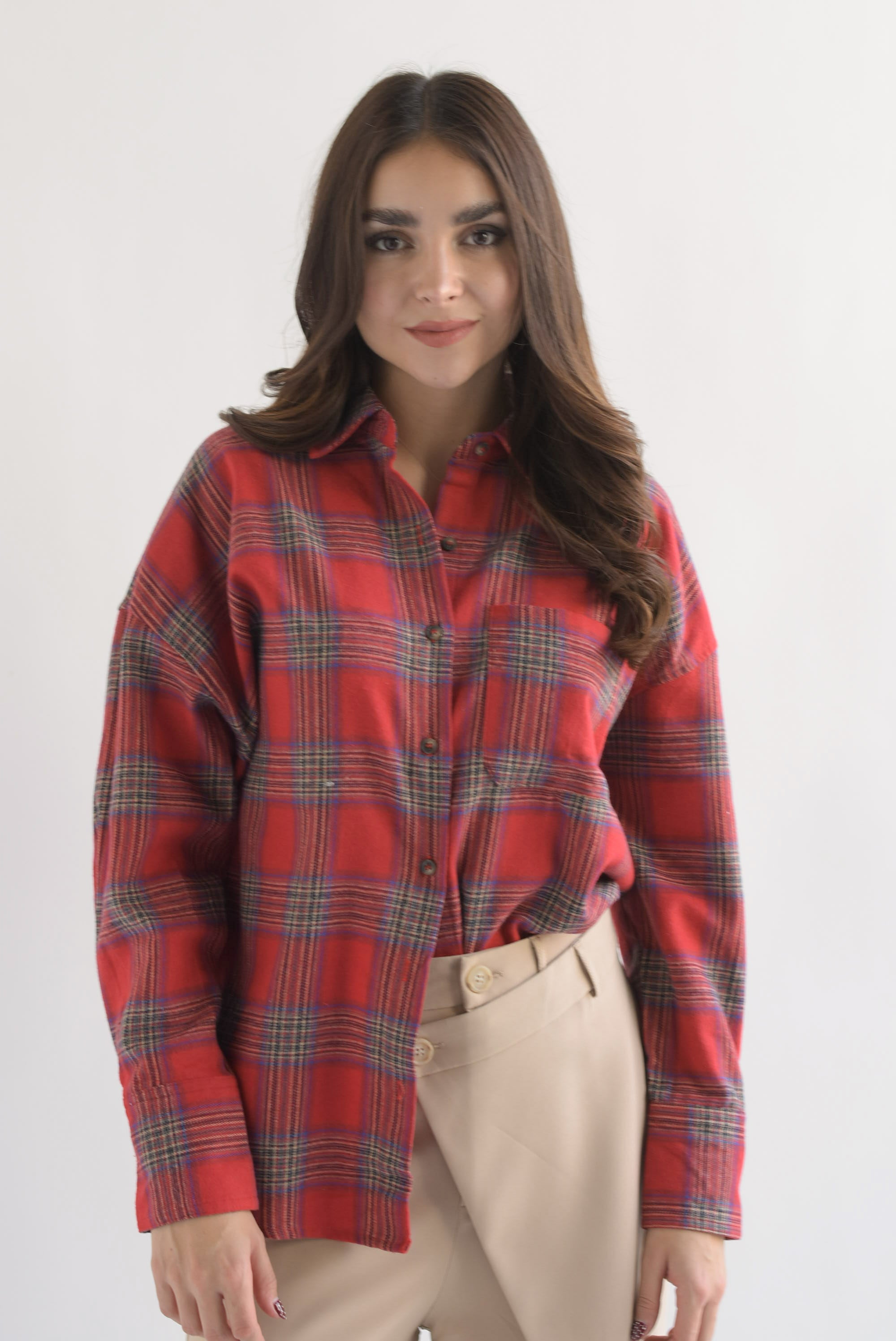 Camisa cuadros tipo franela Rojo