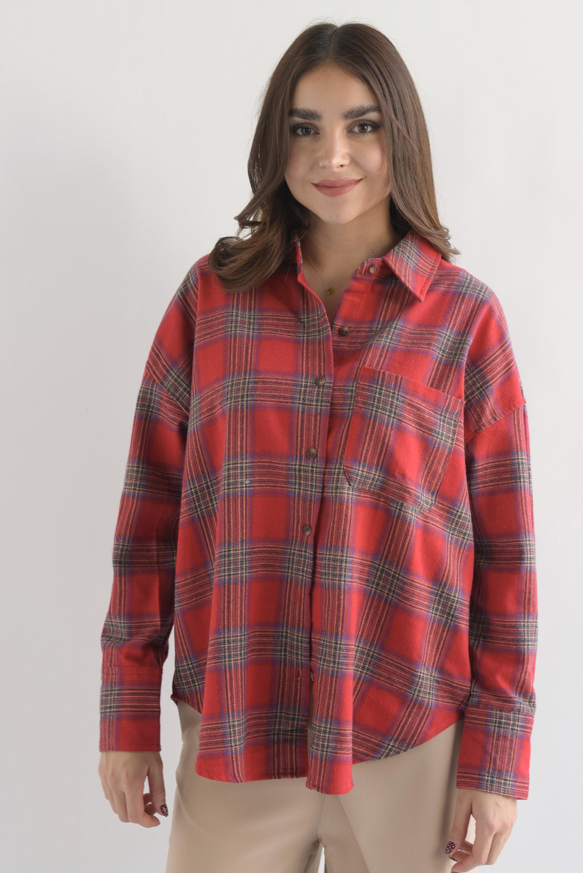 Camisa cuadros tipo franela Rojo