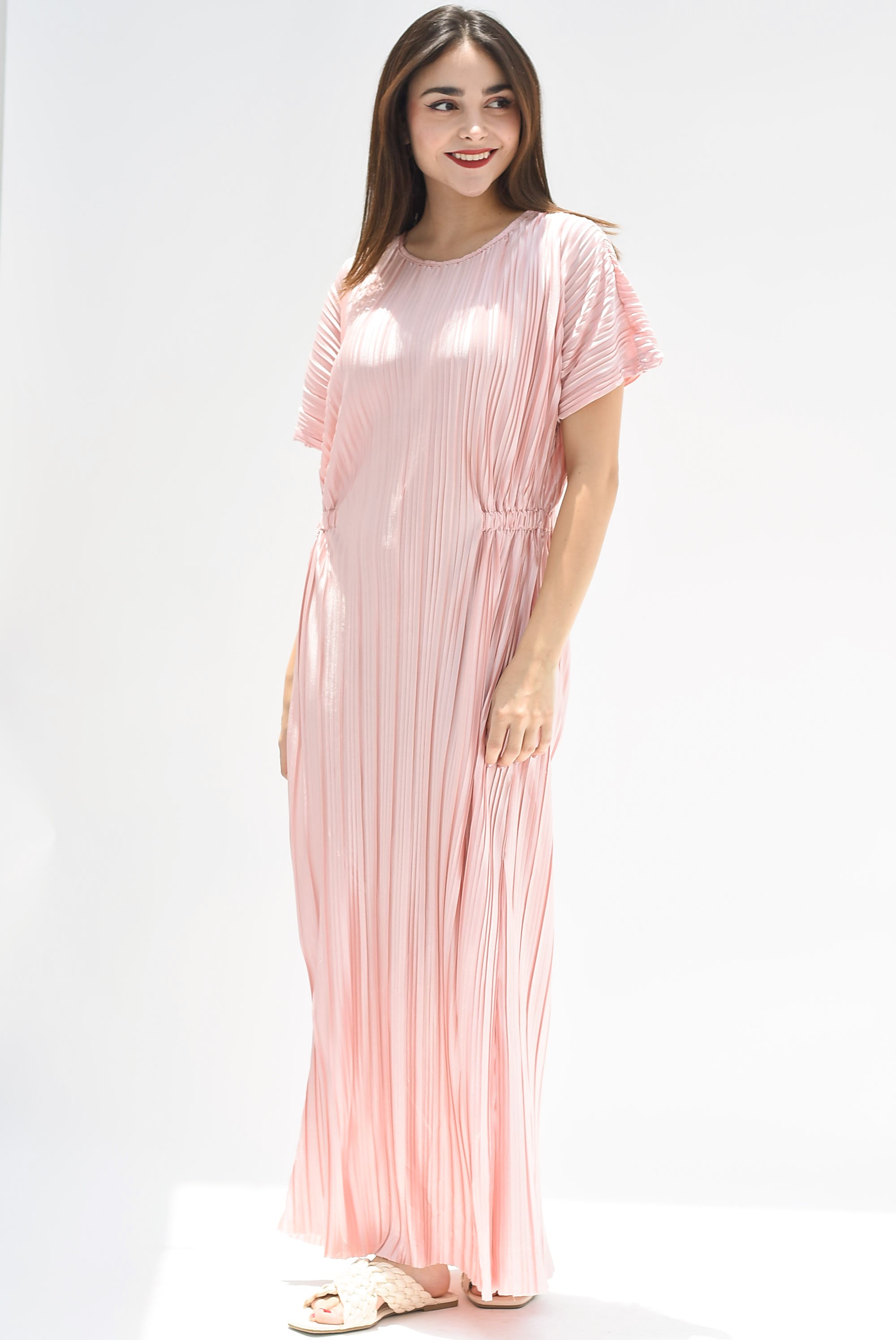 Vestido largo plisado Rosa Palo