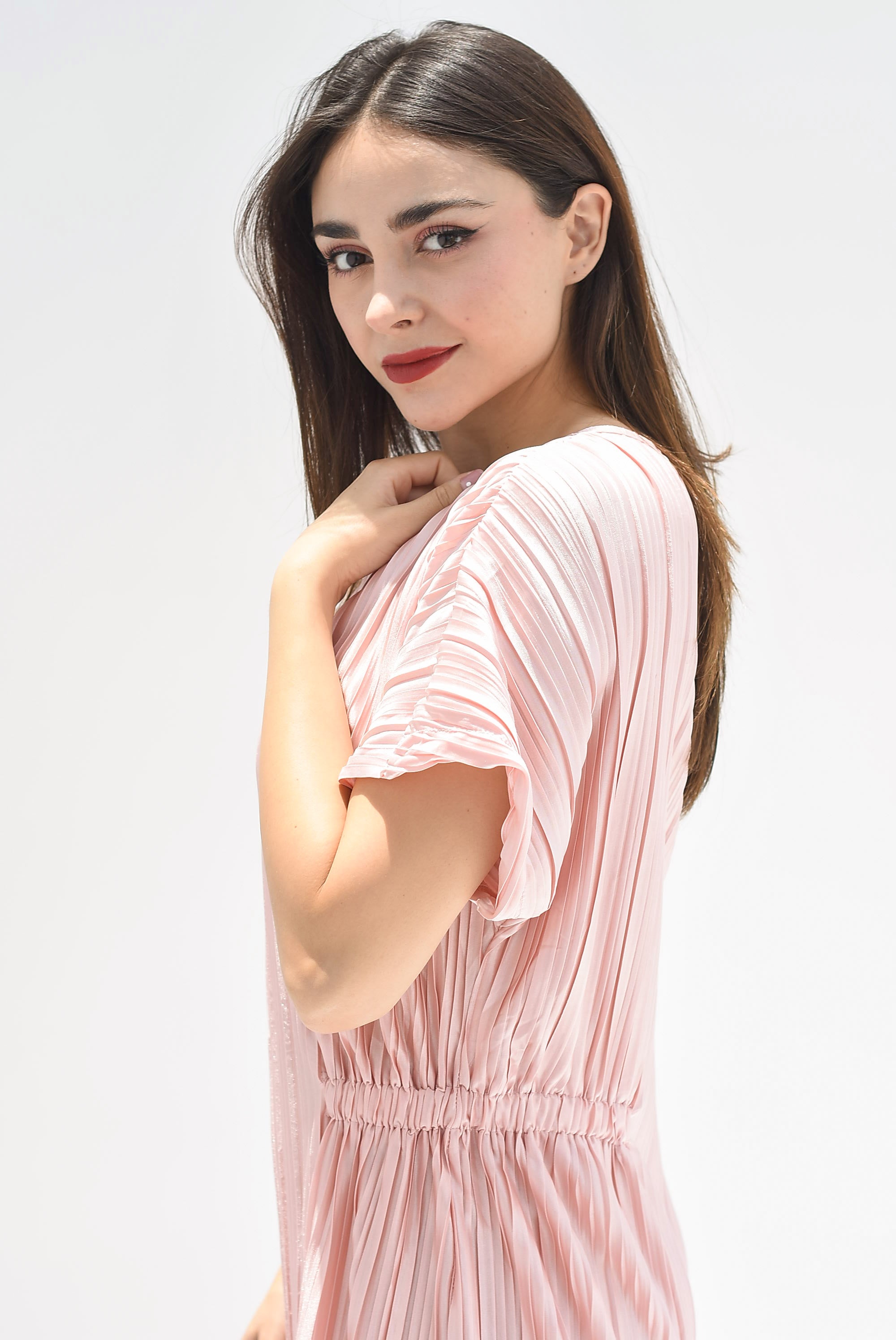 Vestido largo plisado Rosa Palo