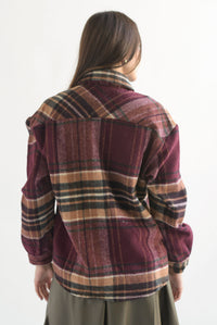 Fashion Styled Shacket cargo cuadros franela Vino