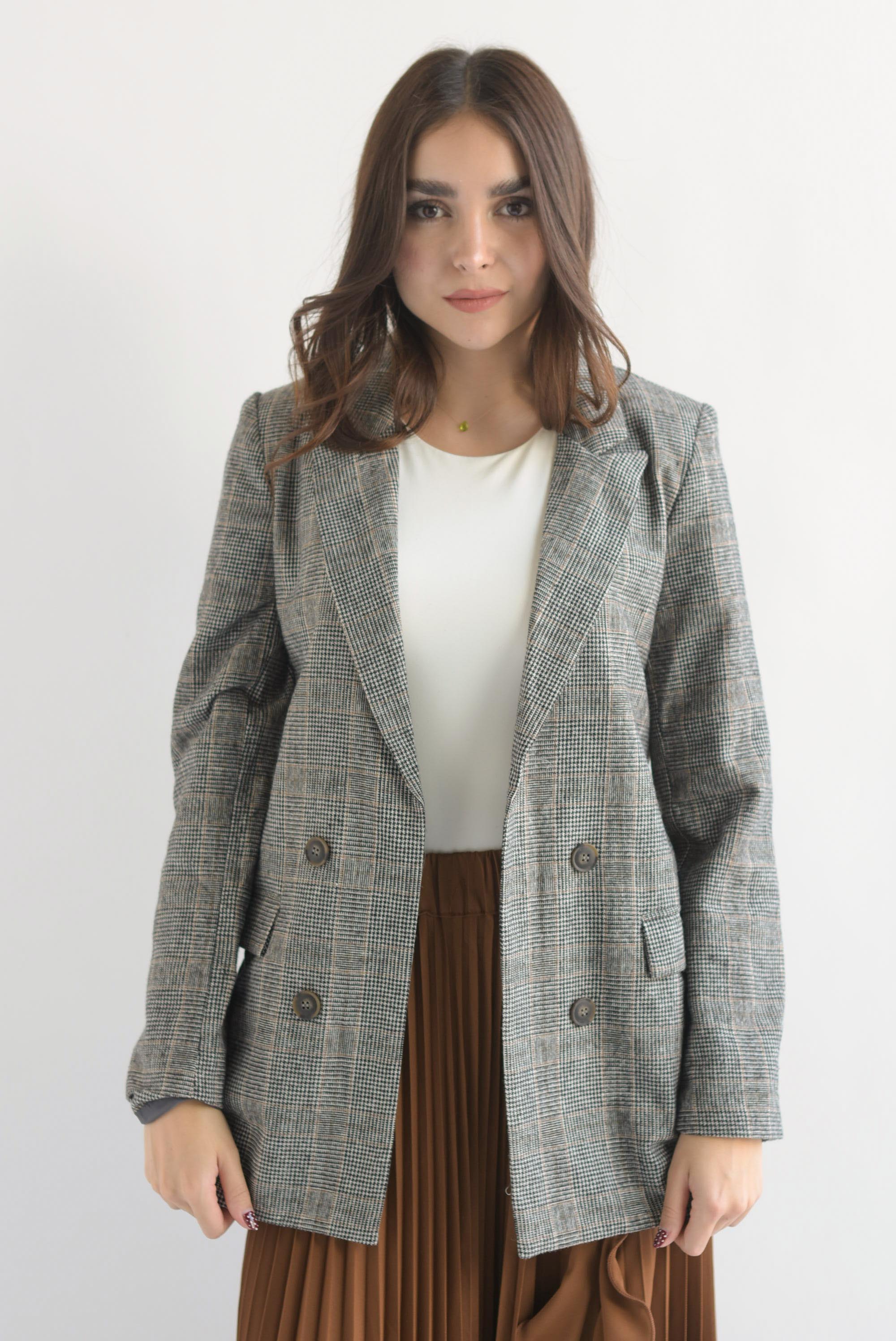 Blazer cuadros houndstooth Negro