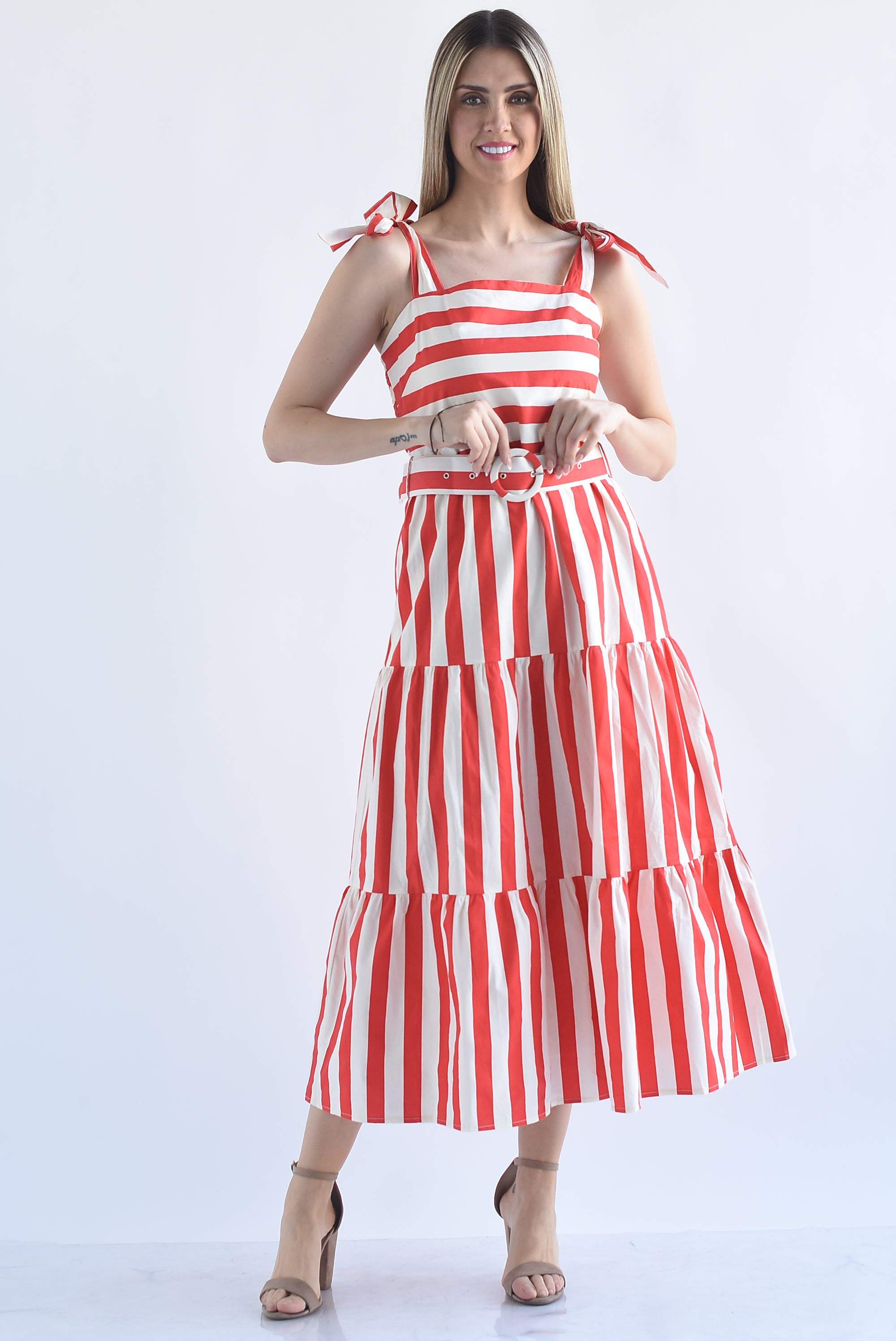 Vestido tirantes lazos rayas