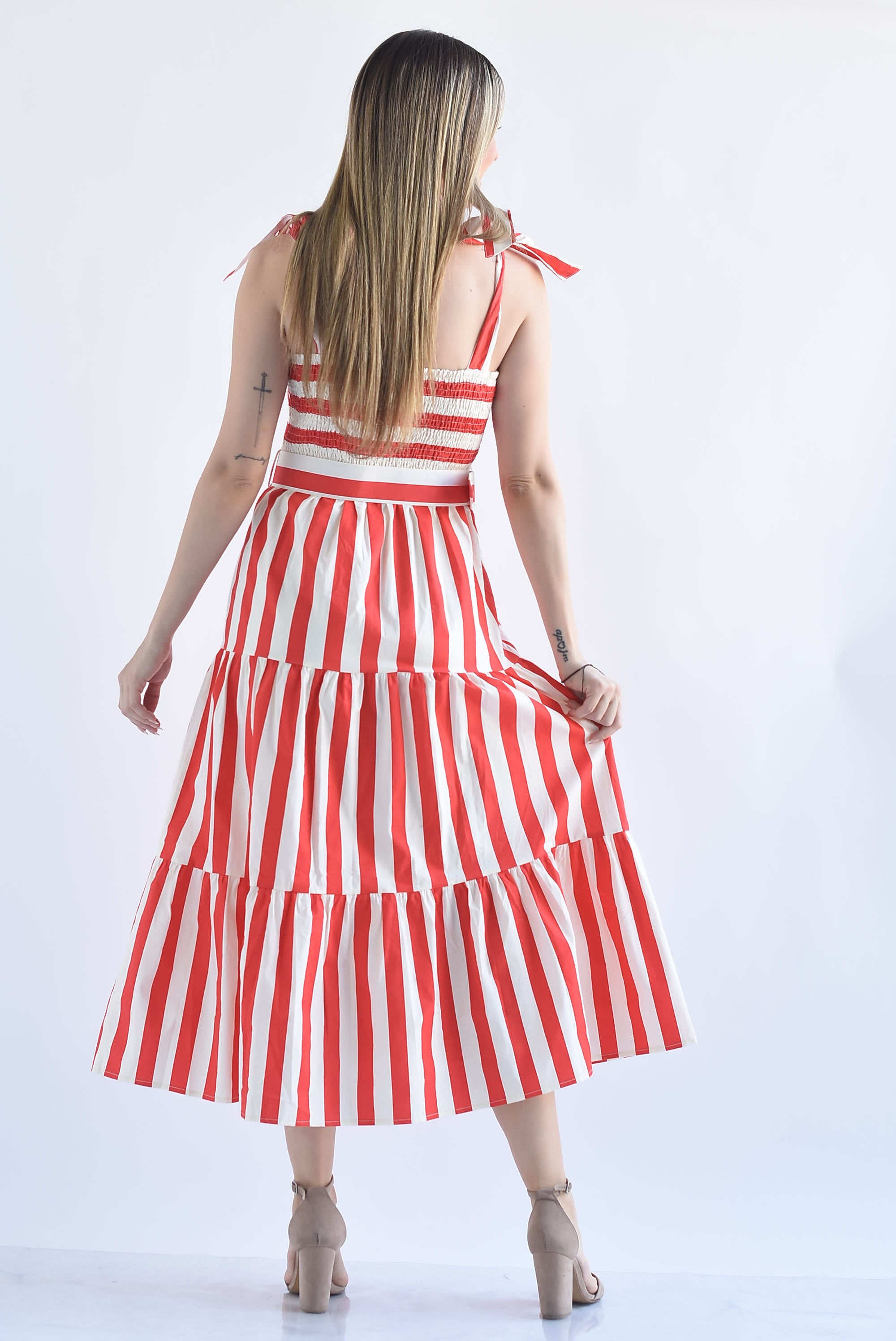 Vestido tirantes lazos rayas