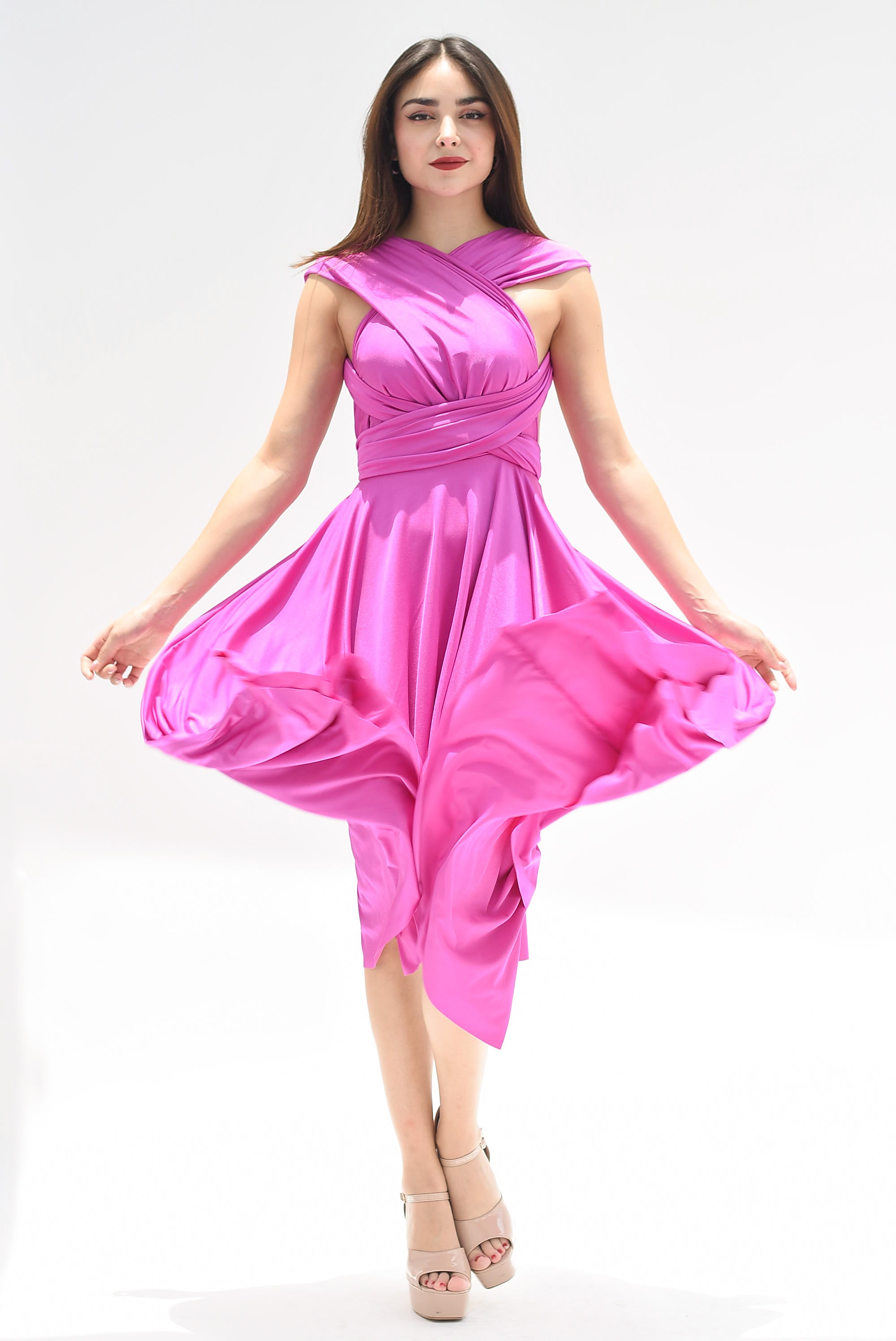 Vestido asimétrico Multiformes Magenta