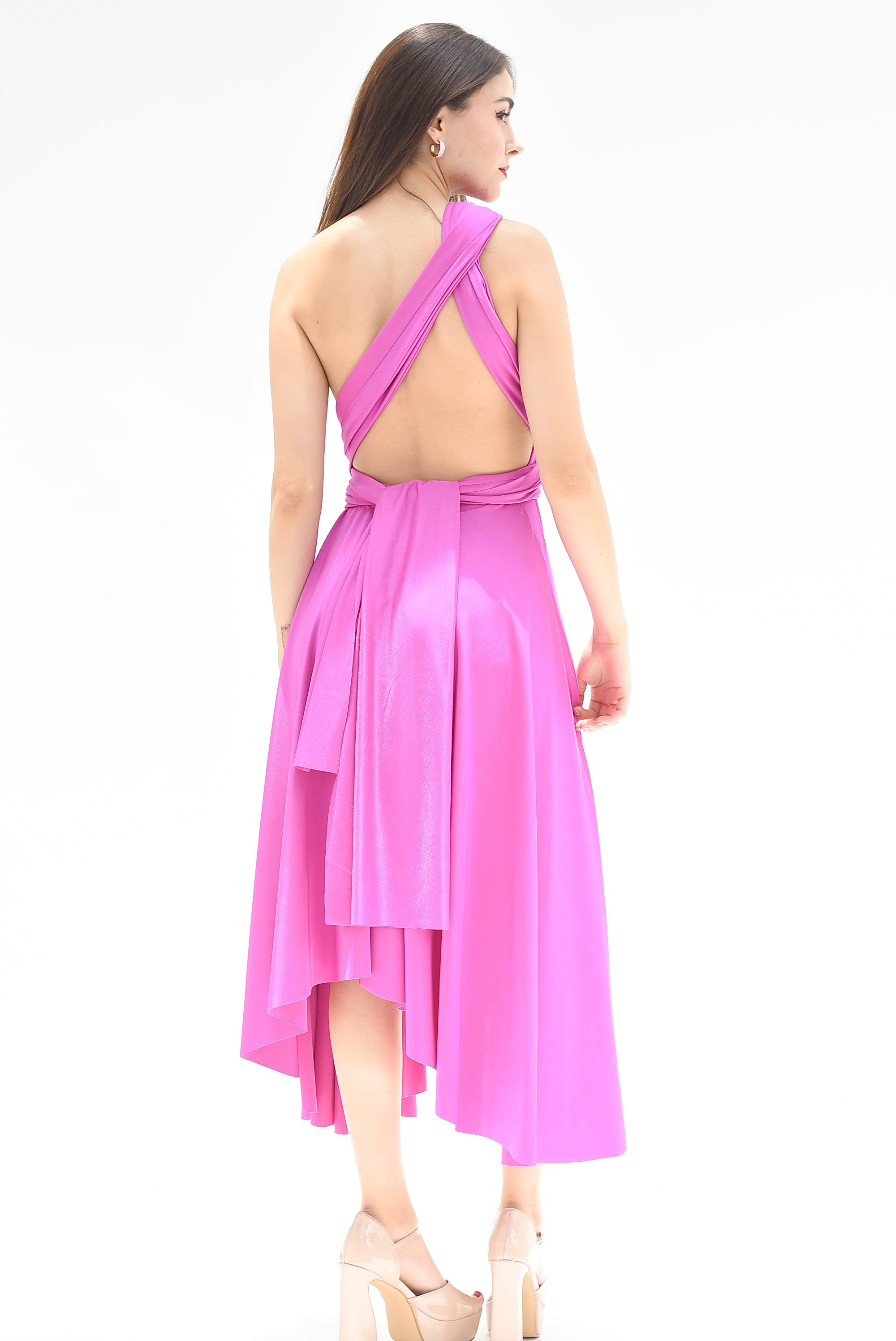 Vestido asimétrico Multiformes Magenta
