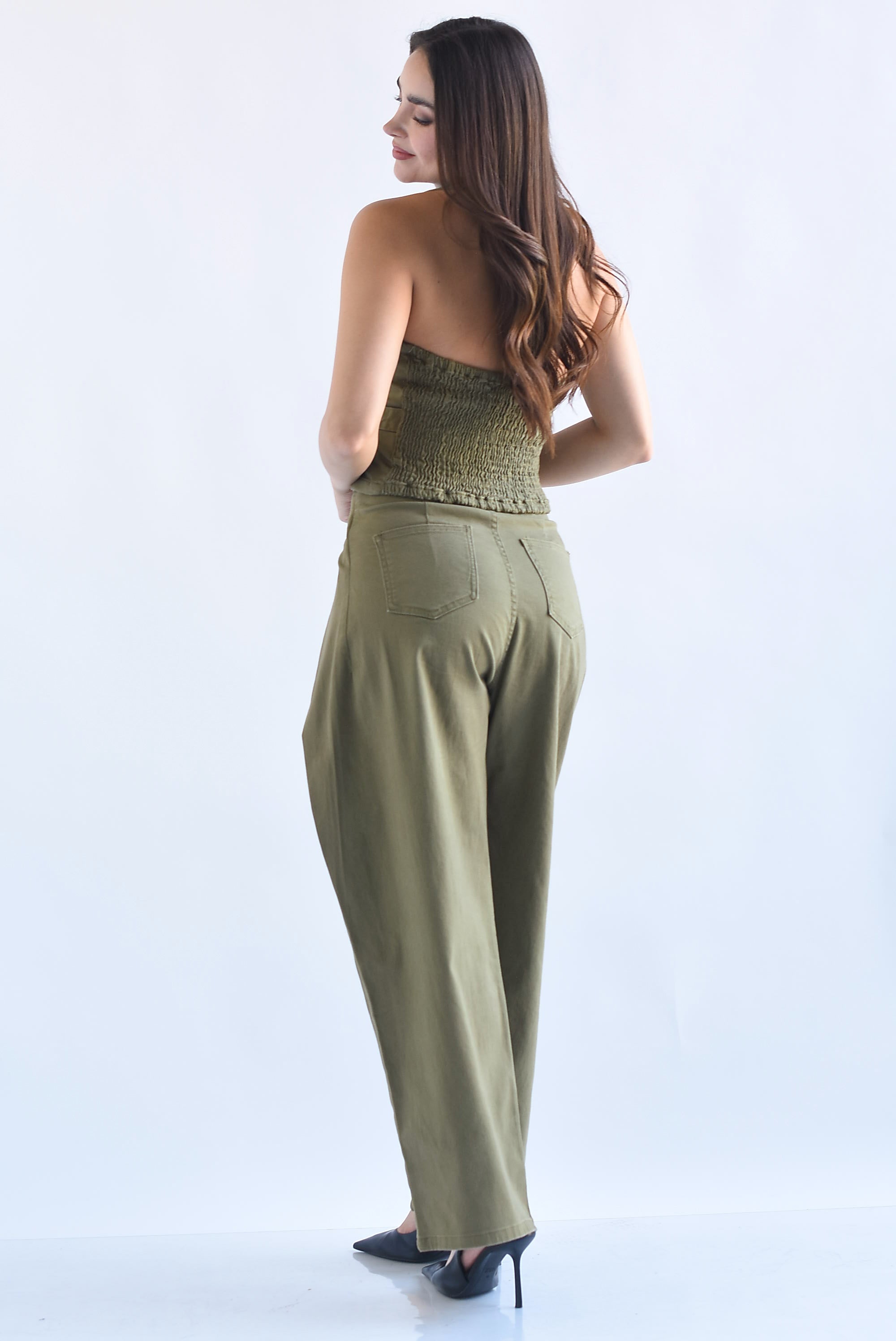 Set Pantalón barrel y Top halter Militar Denim