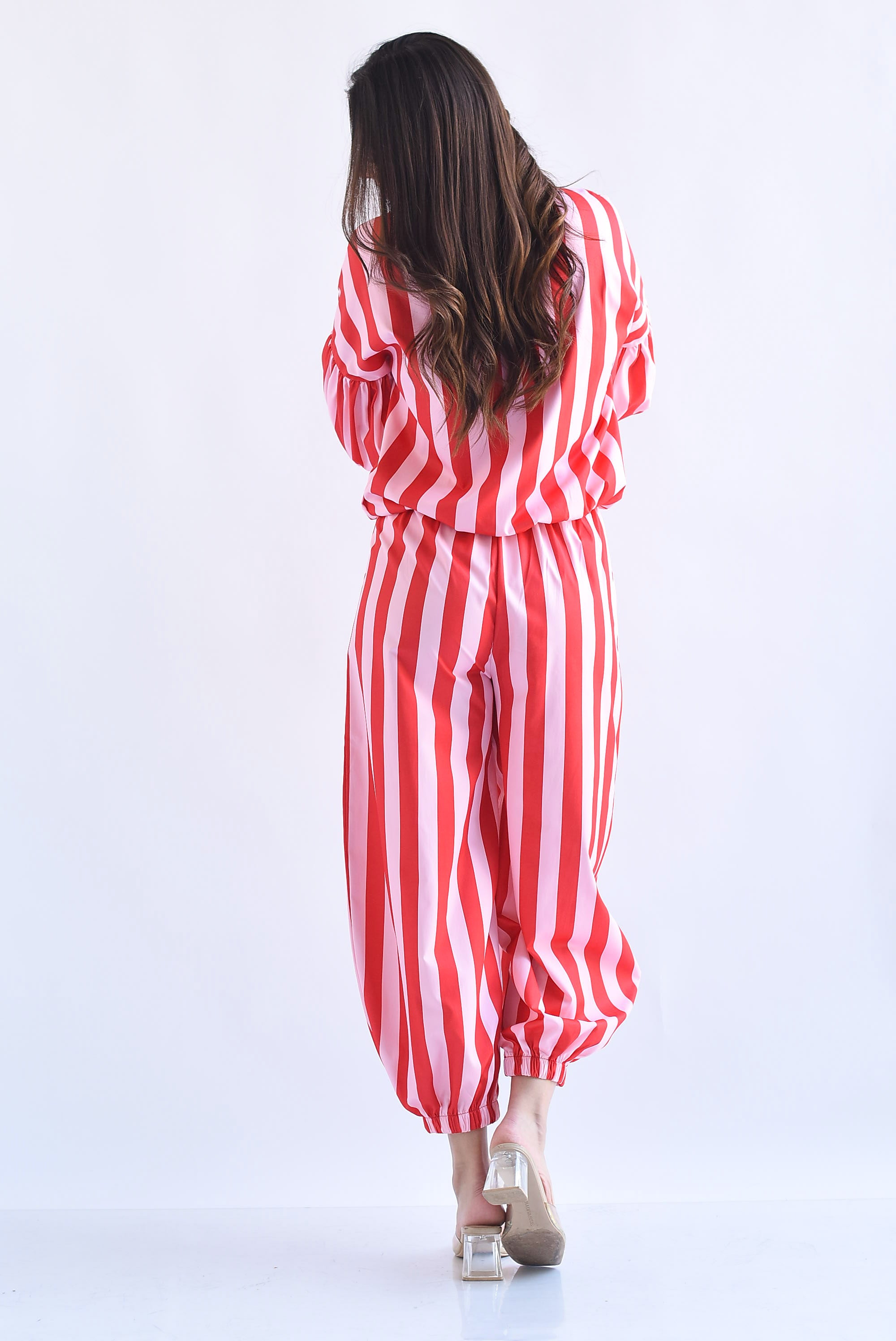 Set Pantalón globo y Blusa manga globo rayas bitono