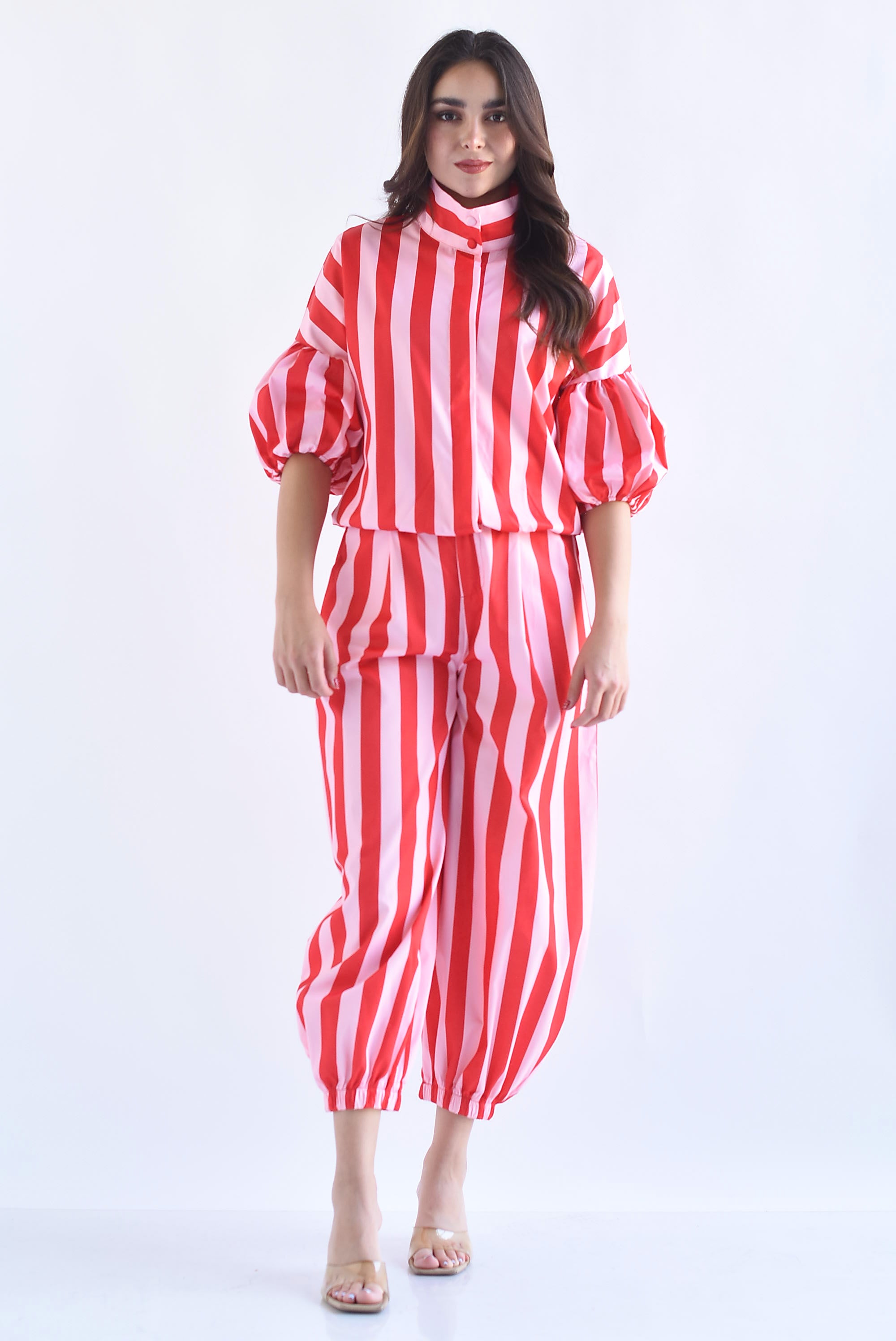 Set Pantalón globo y Blusa manga globo rayas bitono