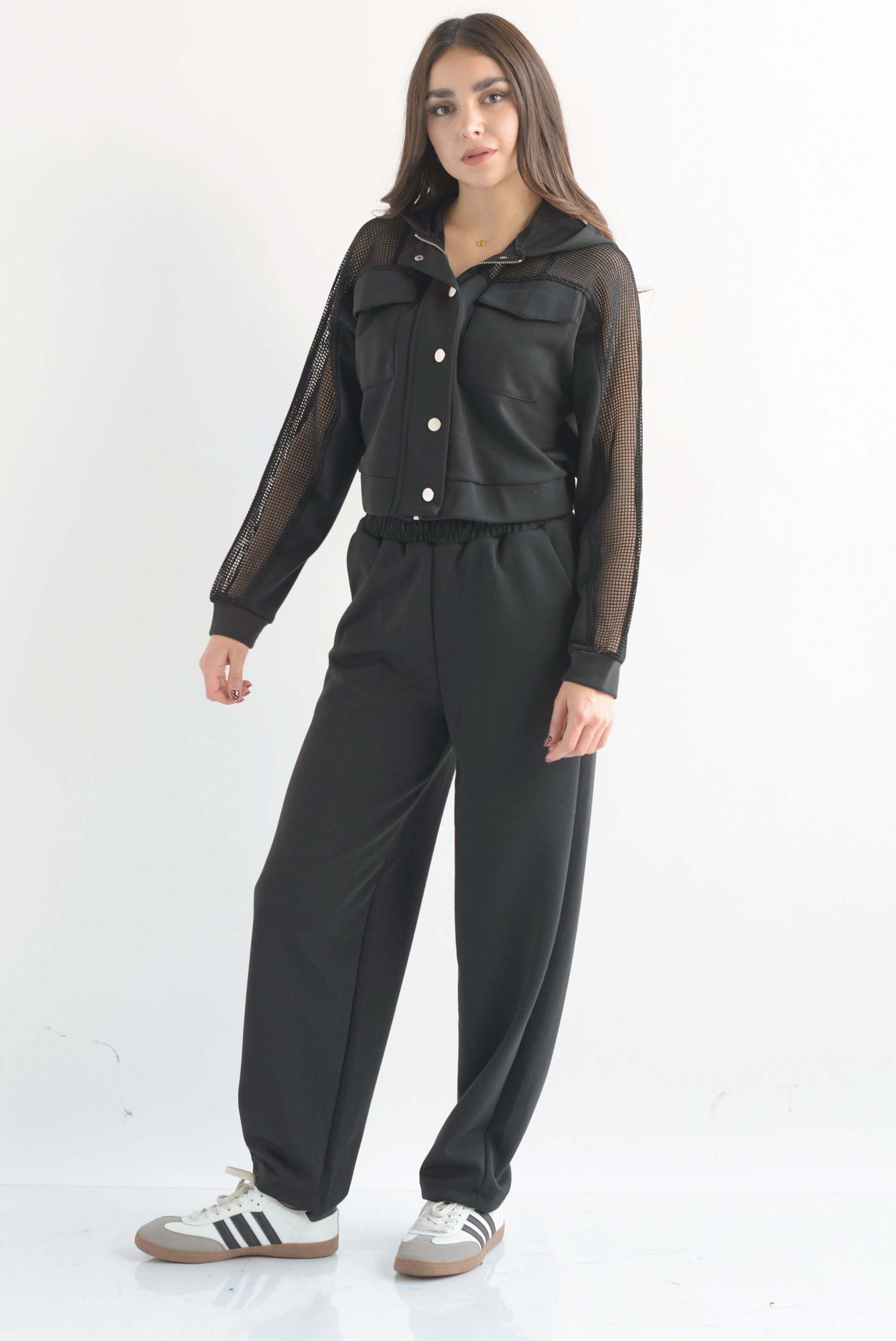 Set Pantalón y Chamarra fishnet Negro