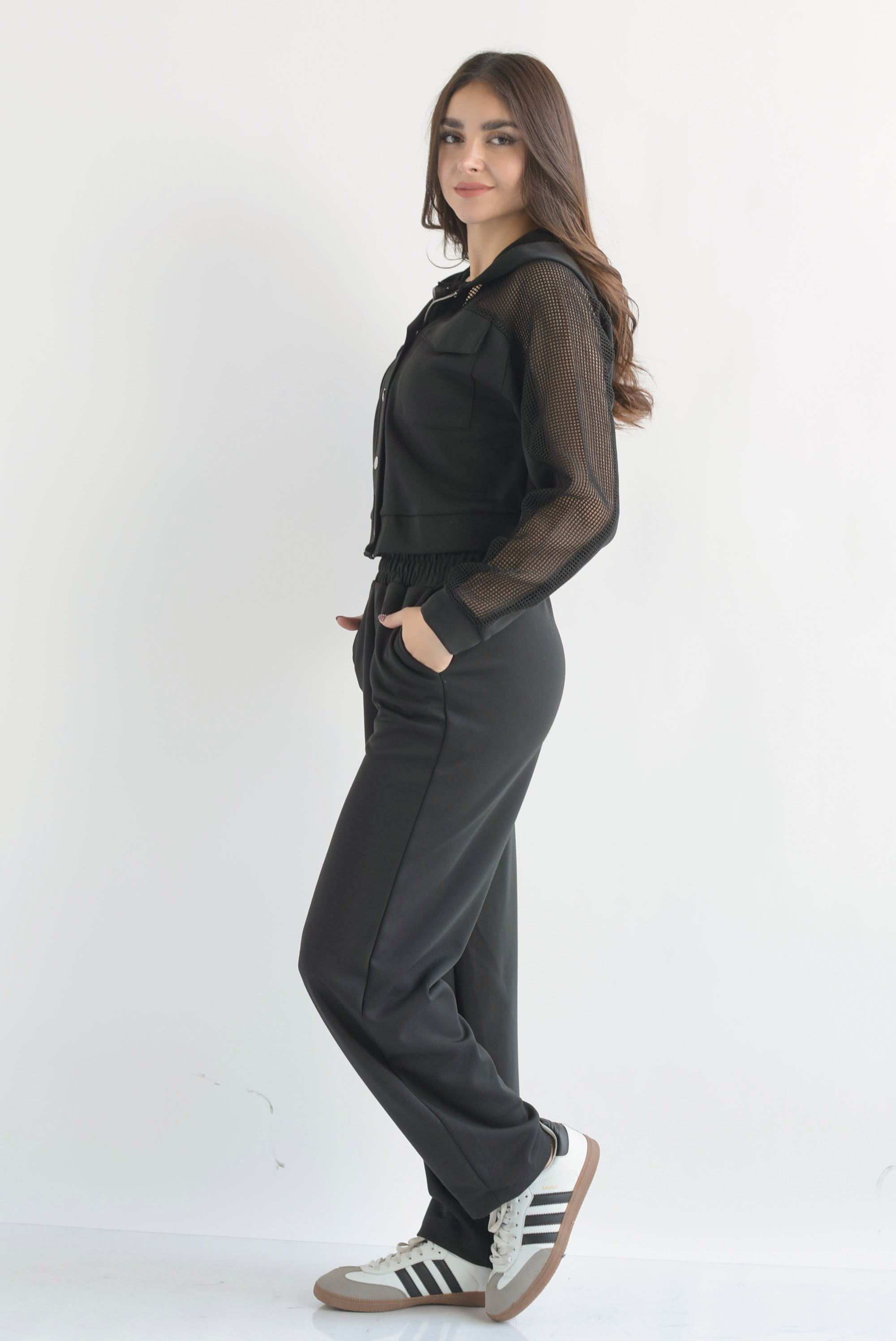 Set Pantalón y Chamarra fishnet Negro