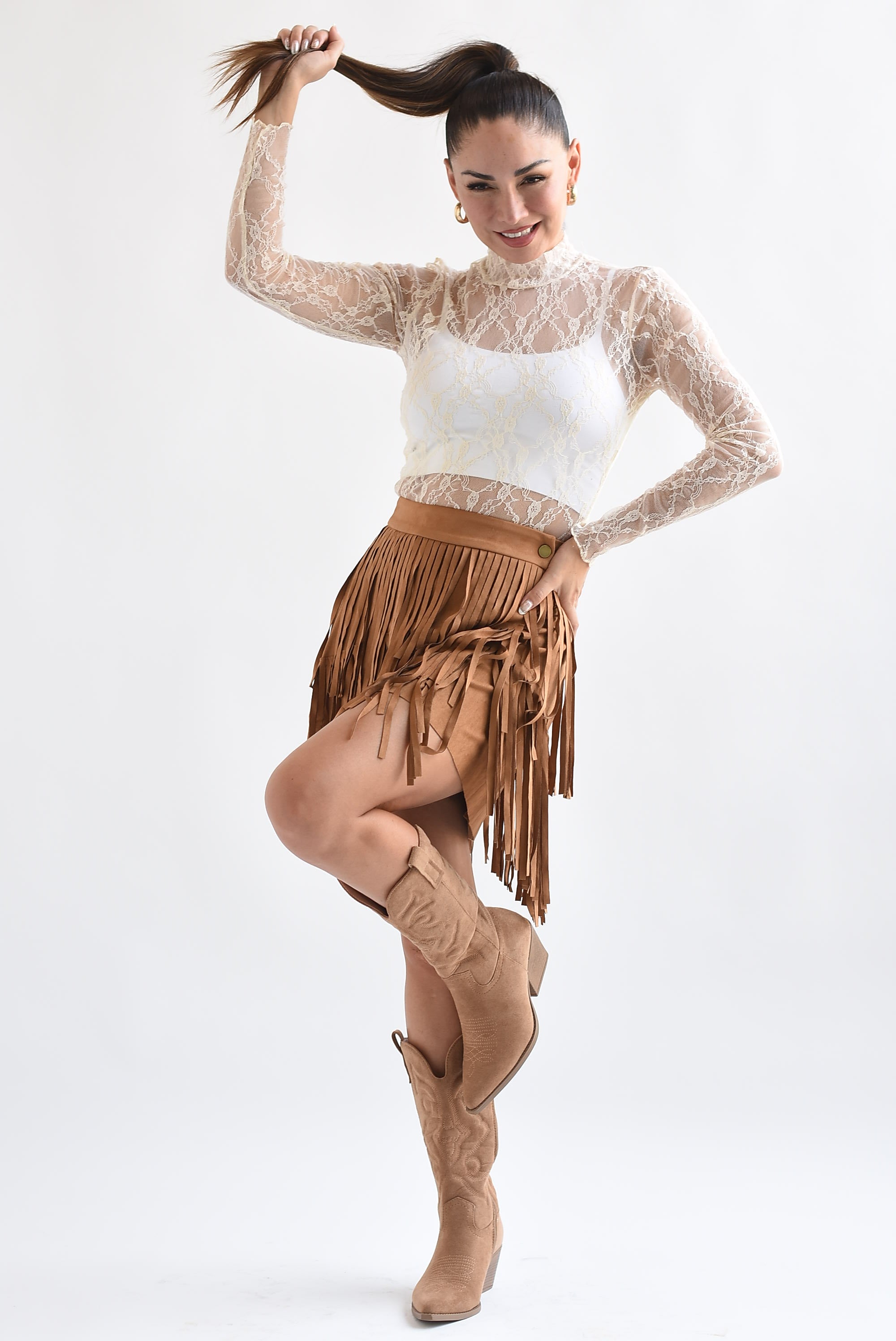 Falda envolvente suede flecos Camel