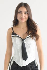 Fashion Styled Top corset corbata Blanco