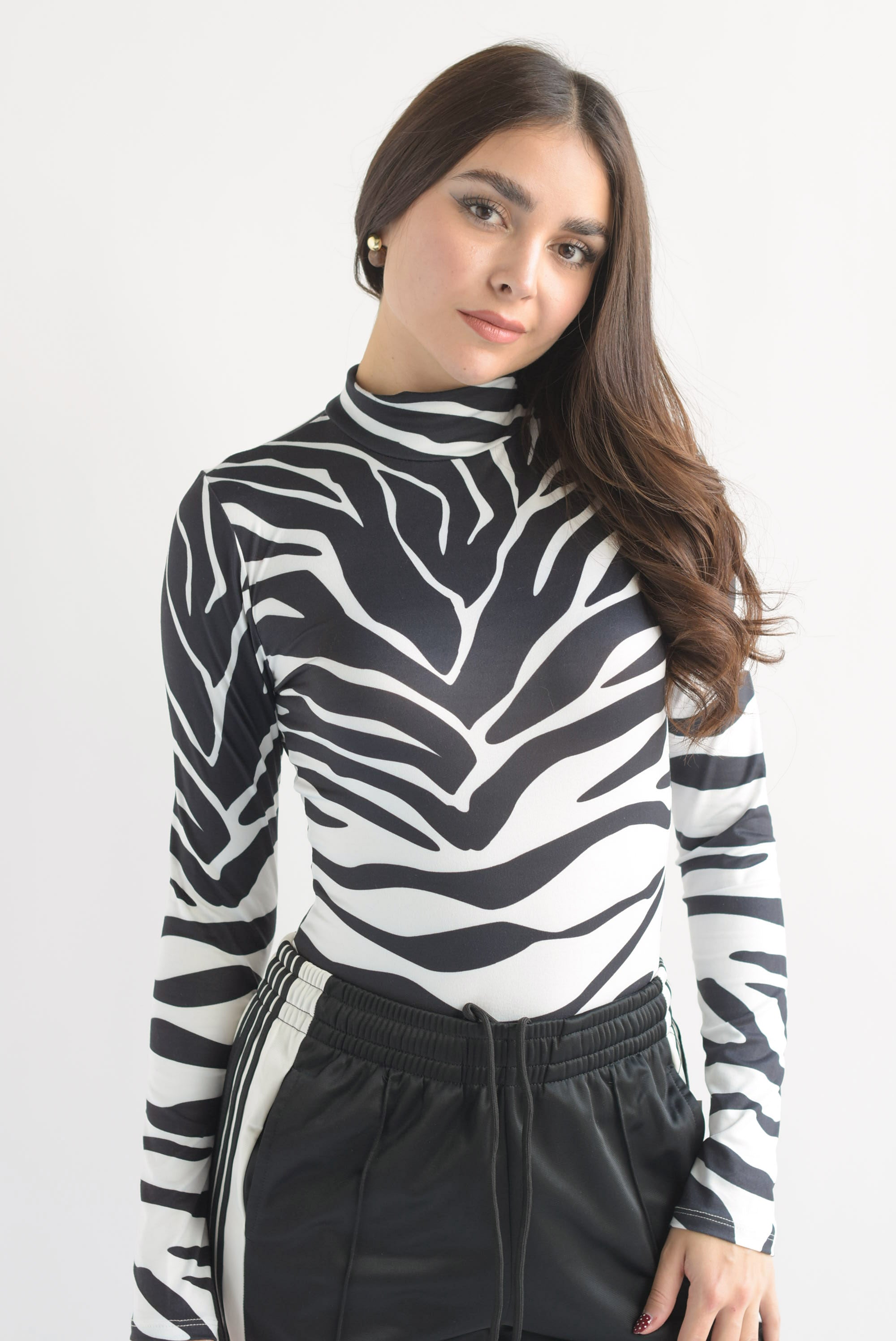 Body manga larga zebra Blanco & Negro
