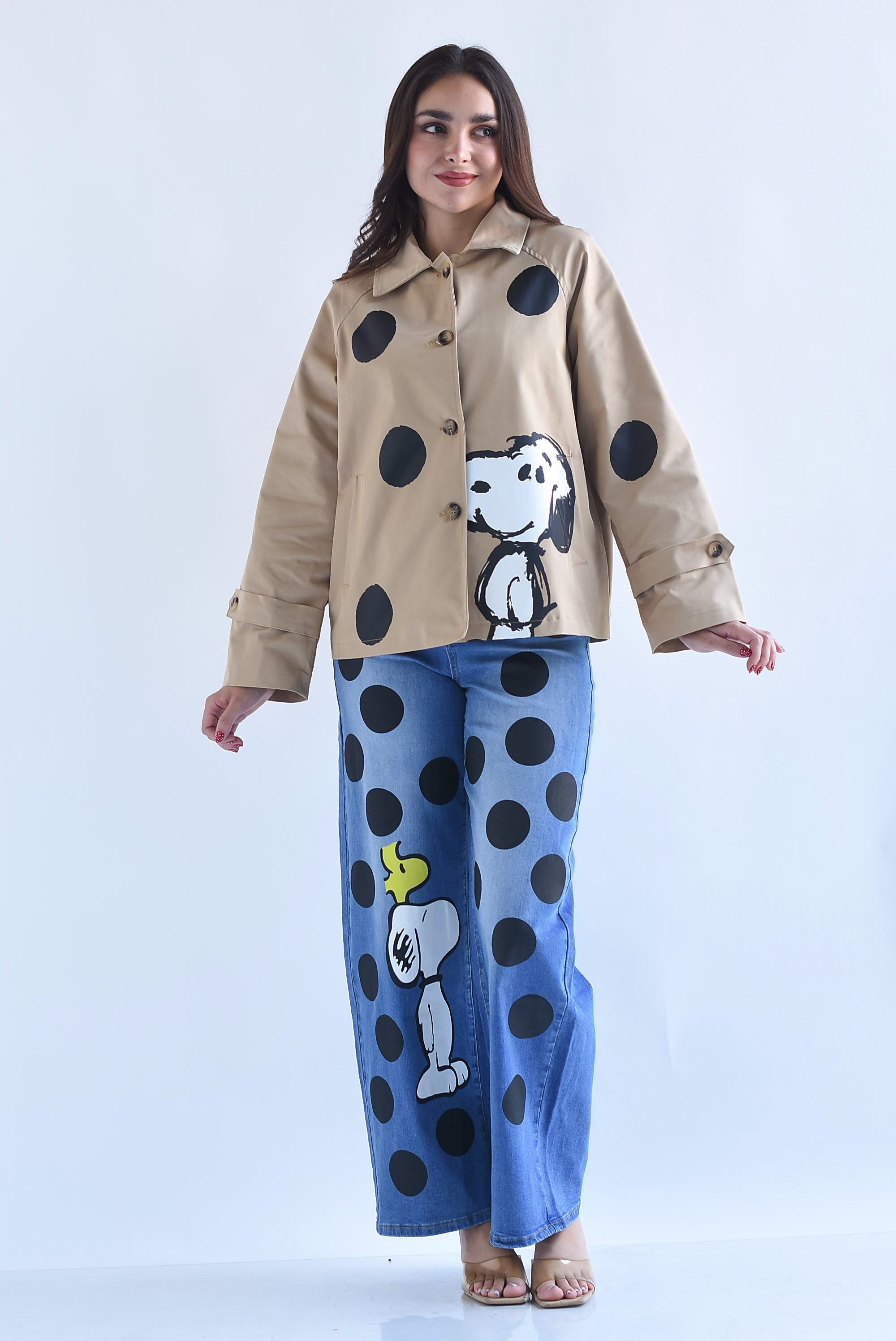 Gabardina crop SNOOPY polka dots