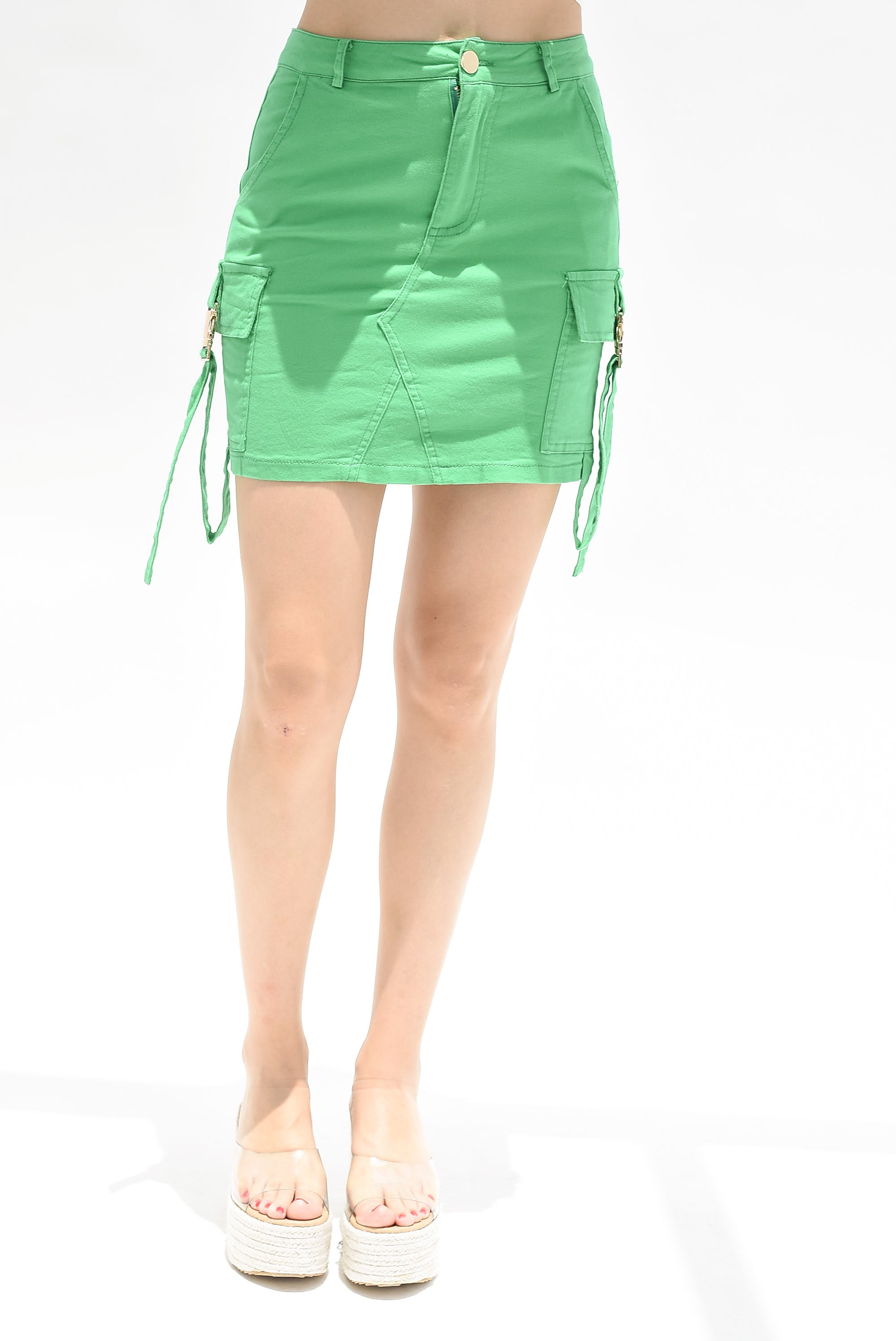 Mini falda cargo denim broche Verde