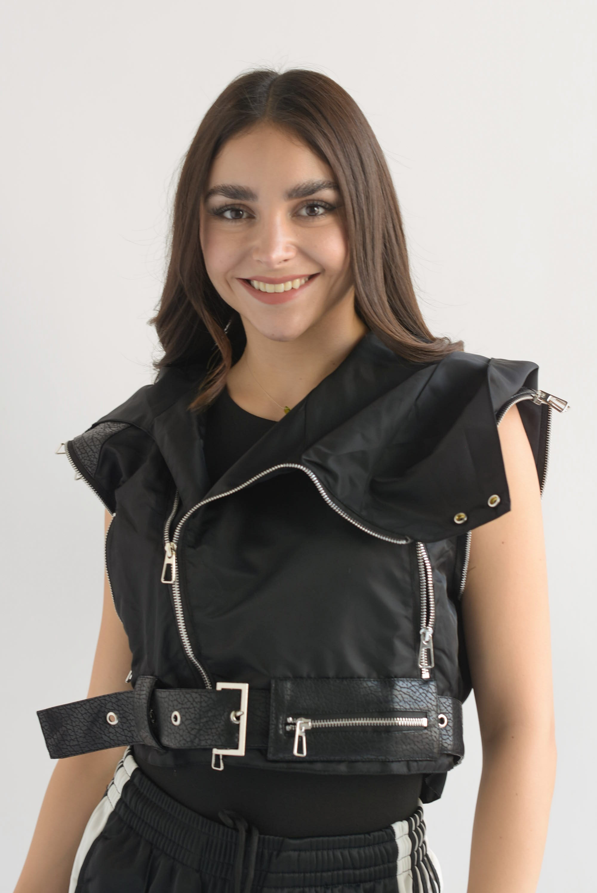 Chamarra biker convertible chaleco Negro