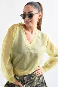 Fashion Styled Blusa transparente Amarillo pastel