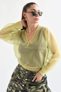 Fashion Styled Blusa transparente Amarillo pastel